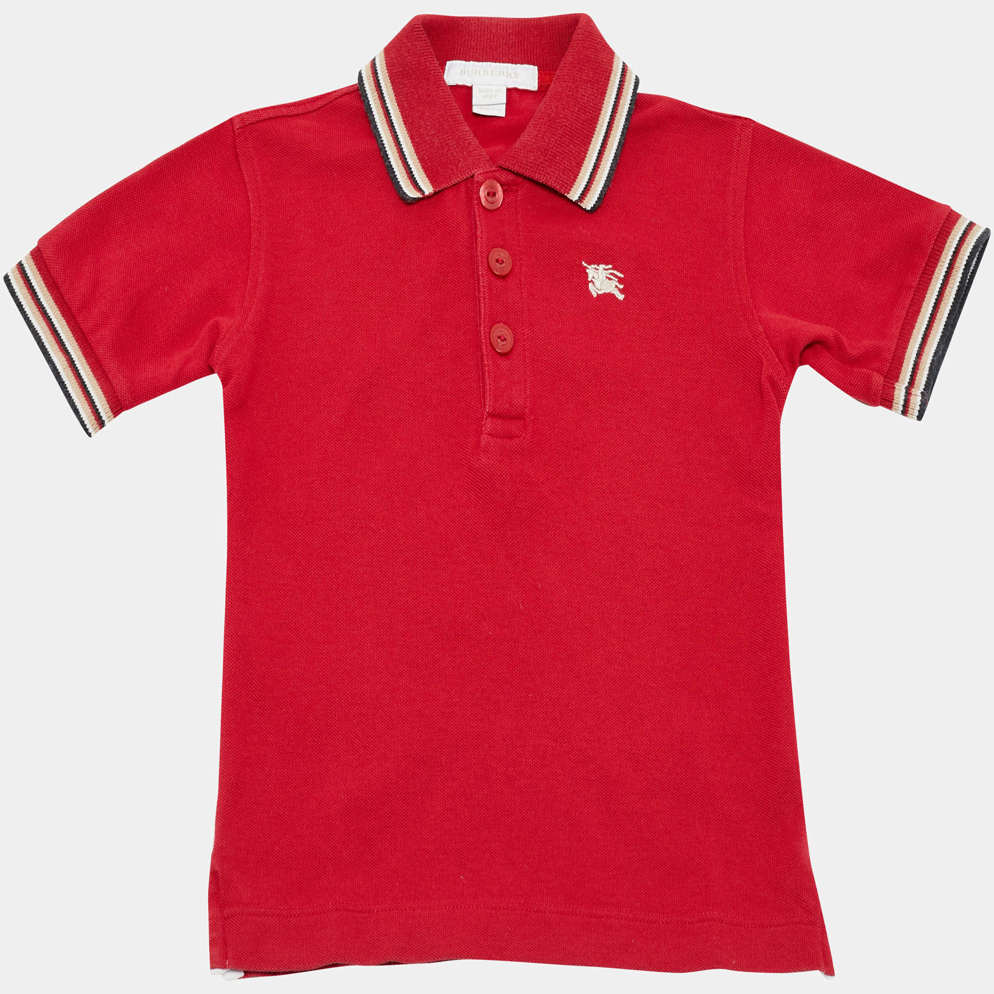 Pre Owned Burberry Kids Red Pique Cotton Polo T-Shirt 6M