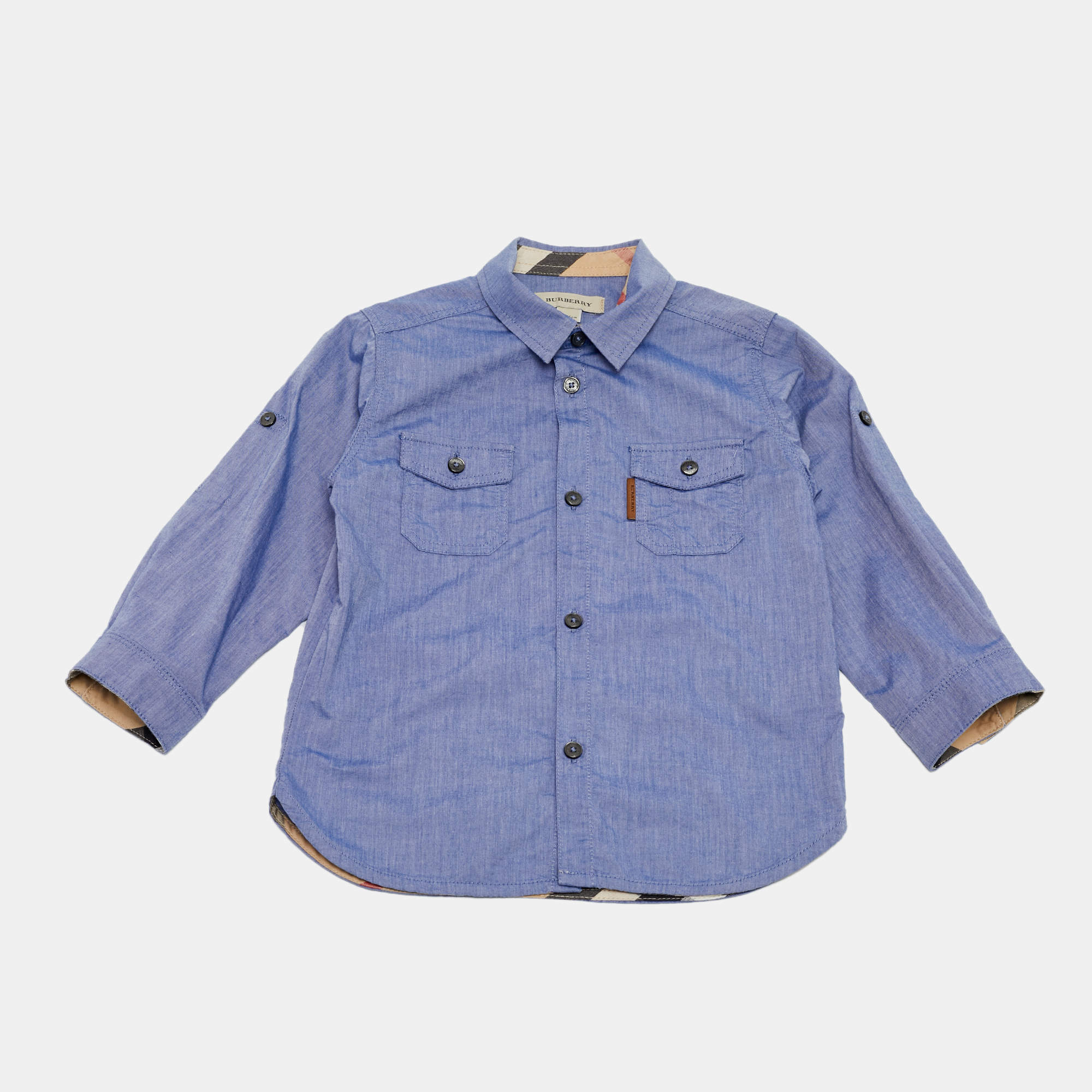 Pre Owned Burberry Kids Blue Chambray Shirt 2 Yrs