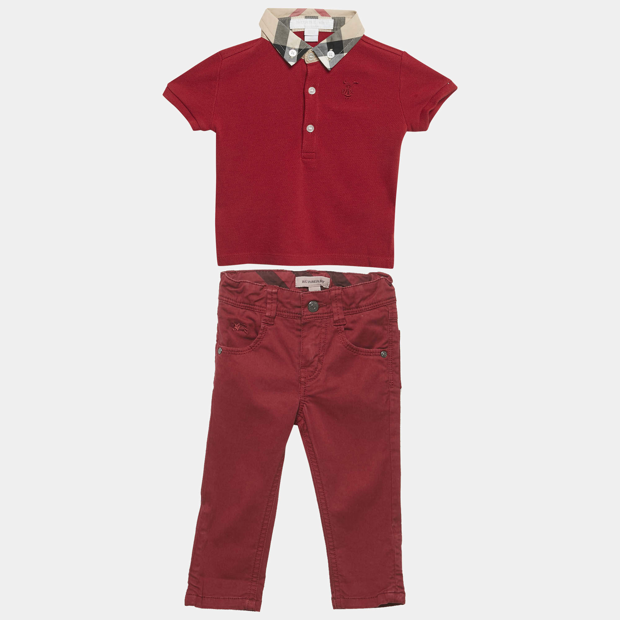 Pre Owned Burberry Children Red/White Cotton 3 Piece Set 6M/12M
