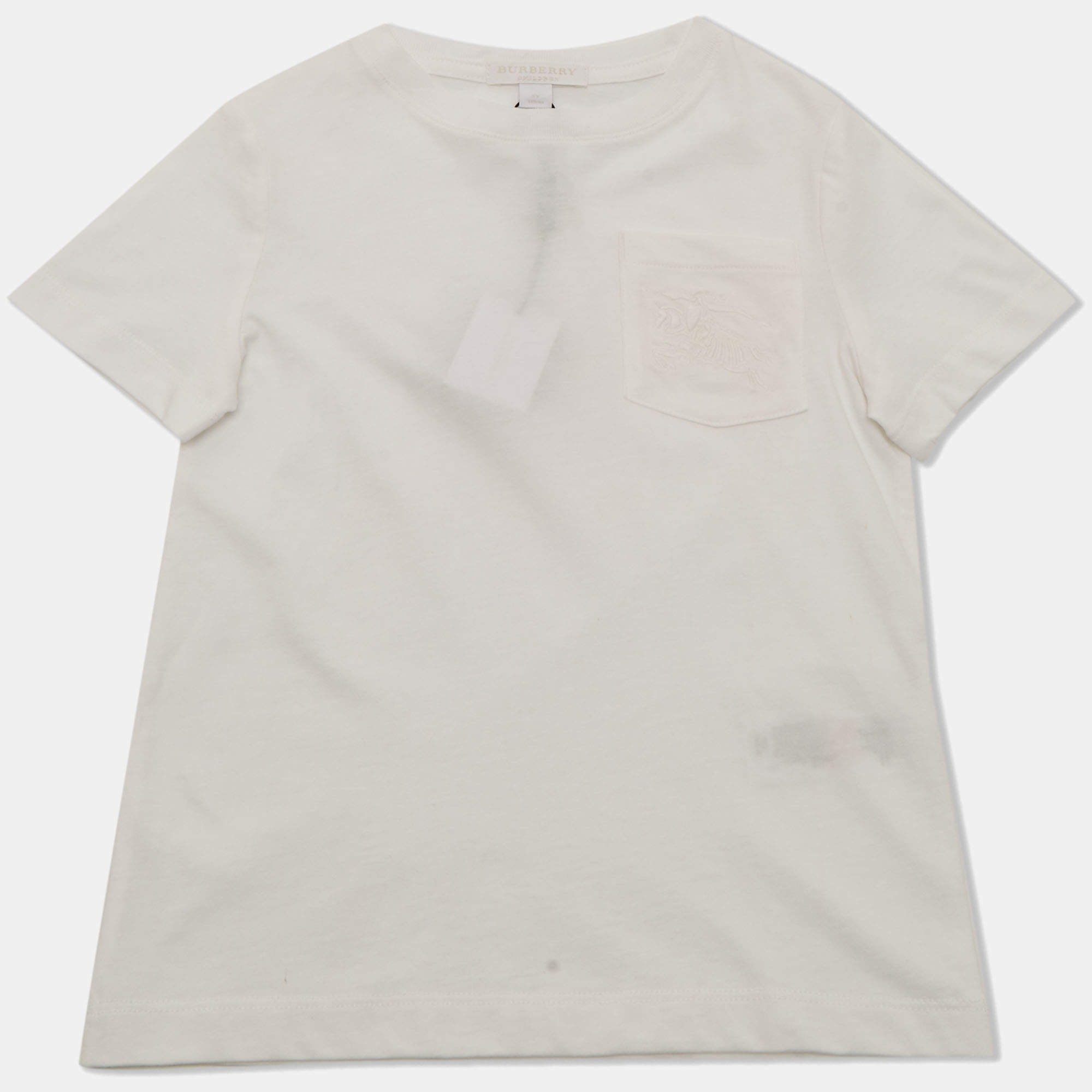 Pre Owned Burberry Children White Logo Embroidered Jersey T-Shirt 5 Yrs
