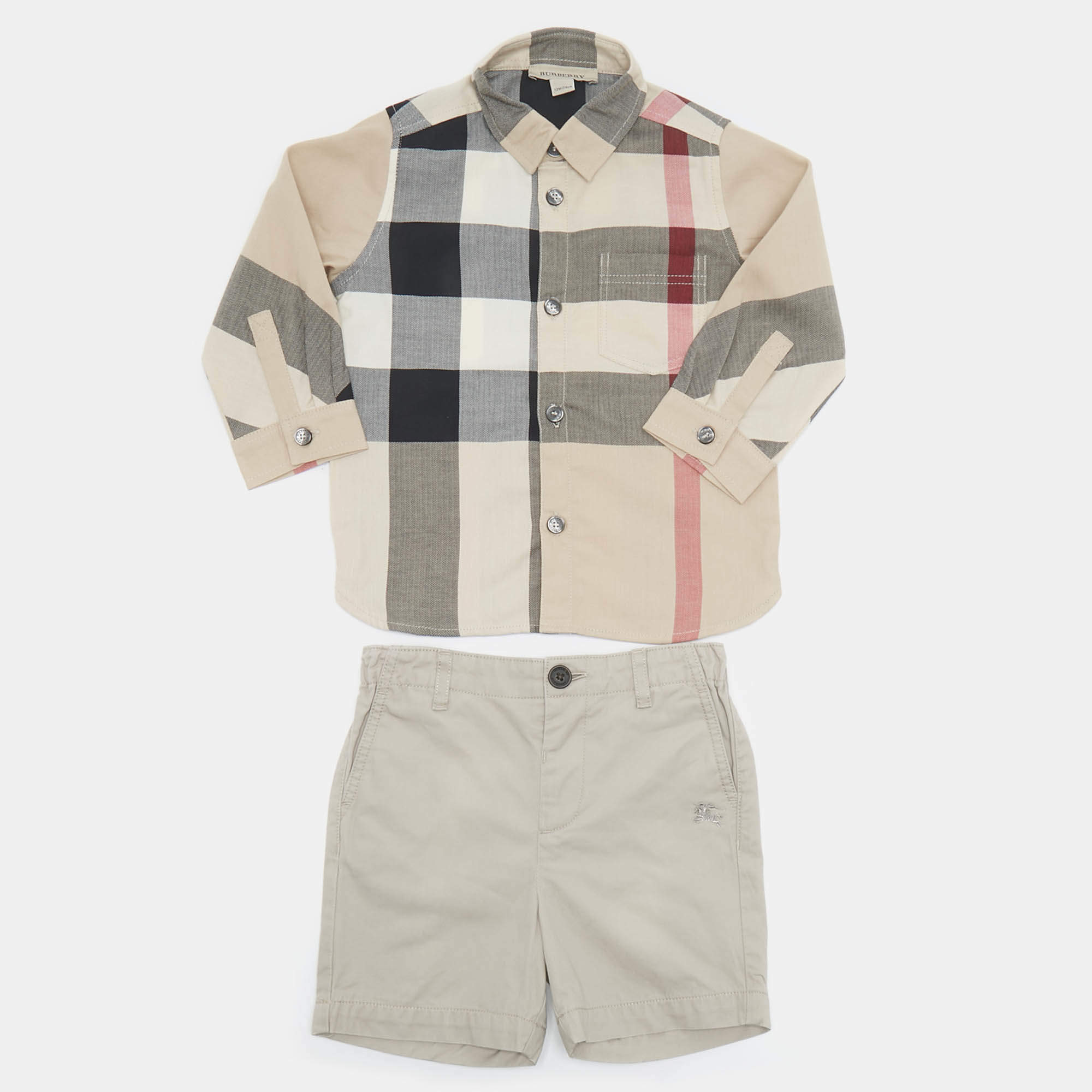 Pre Owned Burberry Children Blue/Beige Cotton 3 Piece Set 12M