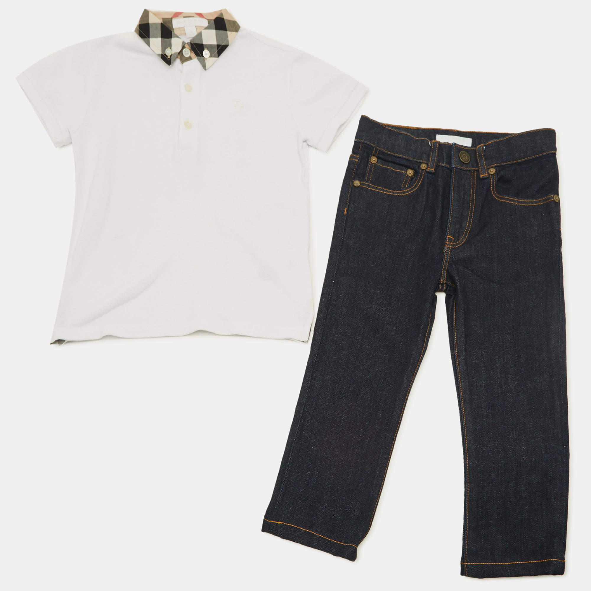 مملوكة مسبقًا Burberry Children White/Blue Cotton and Denim T-Shirt Set 6 Yrs