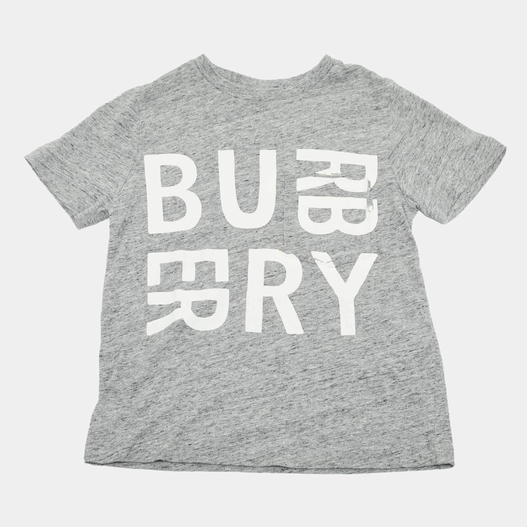 Pre Owned Burberry Children Grey Logo Print Jersey T-Shirt 6 Yrs