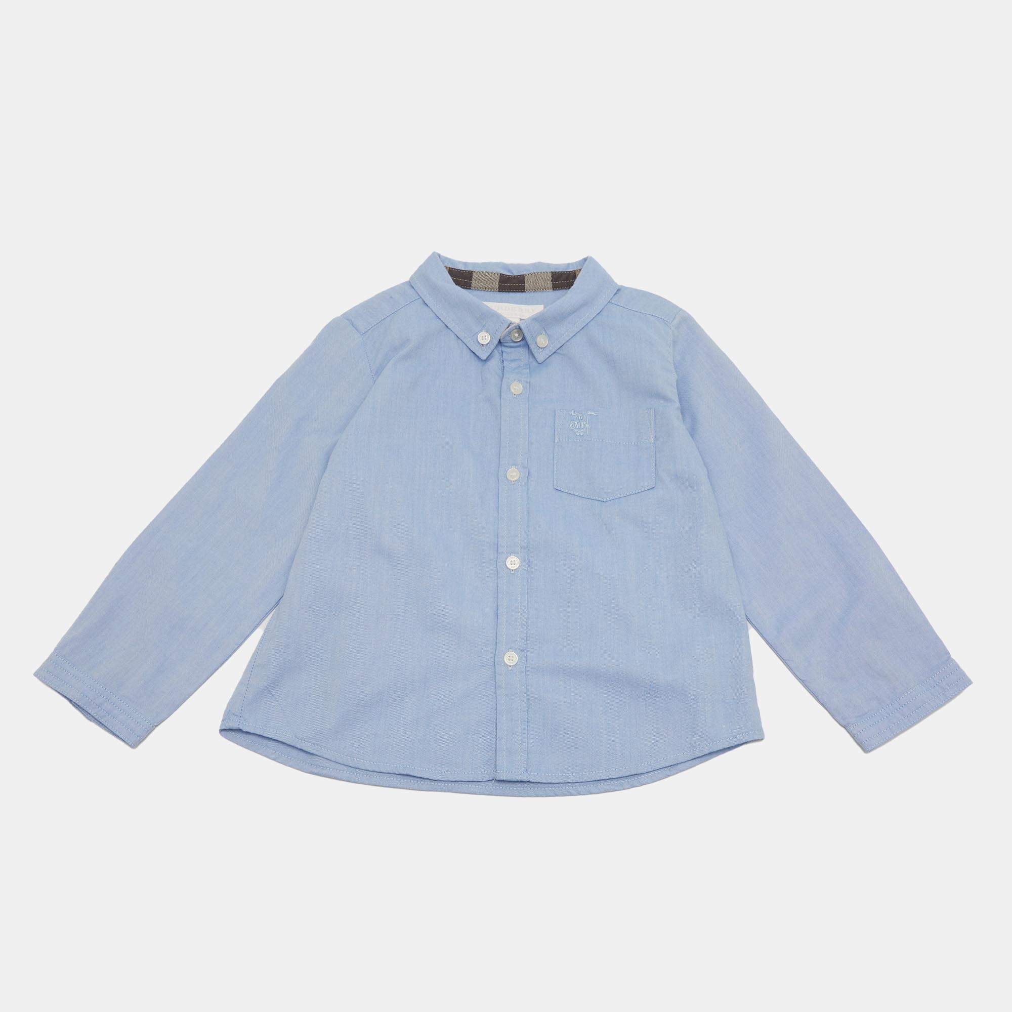 Pre Owned Burberry Children Blue Cotton Long Sleeve Shirt 2Y
