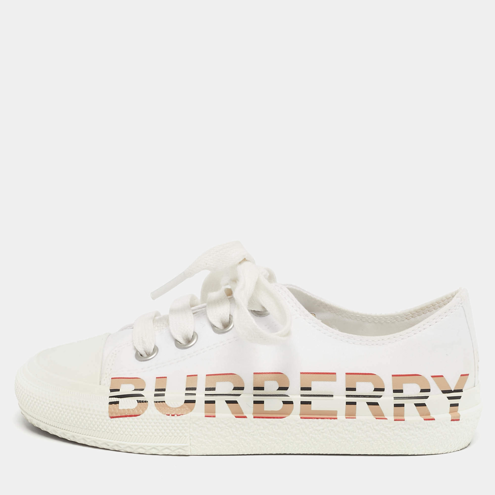 Pre Owned Burberry White Canvas Larkhall Sneakers Size 27