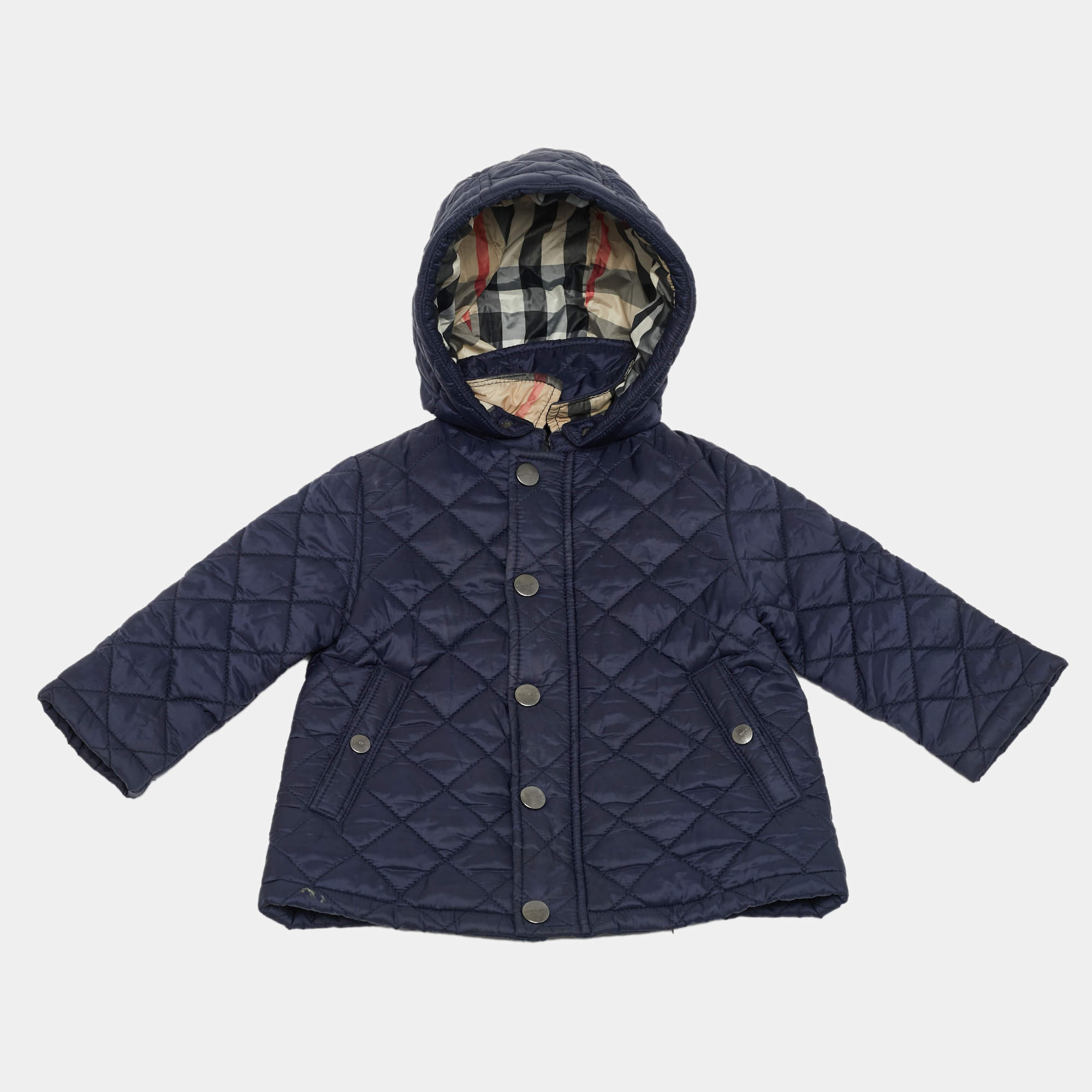 Pre Owned Burberry Children Navy Blue Nylon Quilted Jacket 9M
