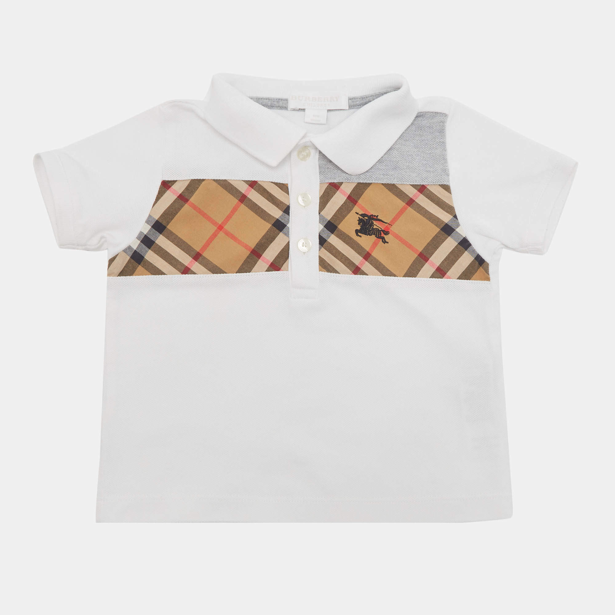 Pre Owned Burberry Children White Cotton Pique Short Sleeve Polo T-Shirt 18 M 