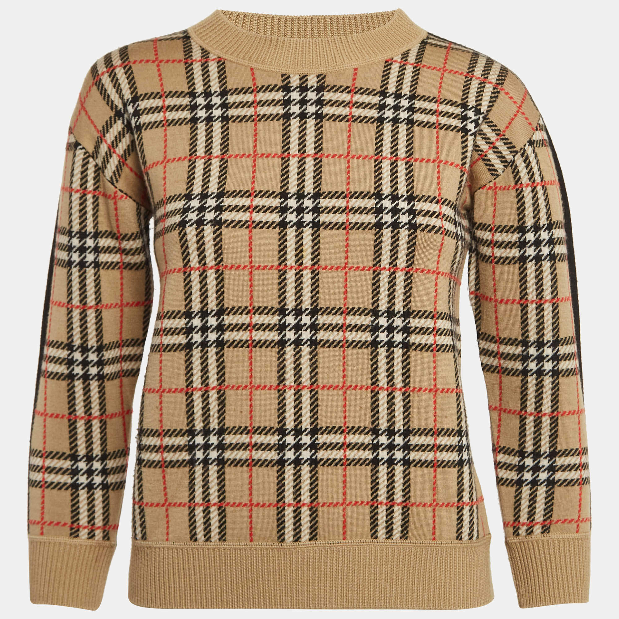 Pre Owned Burberry Beige Checked Merino Wool Sweatshirt 10Yrs