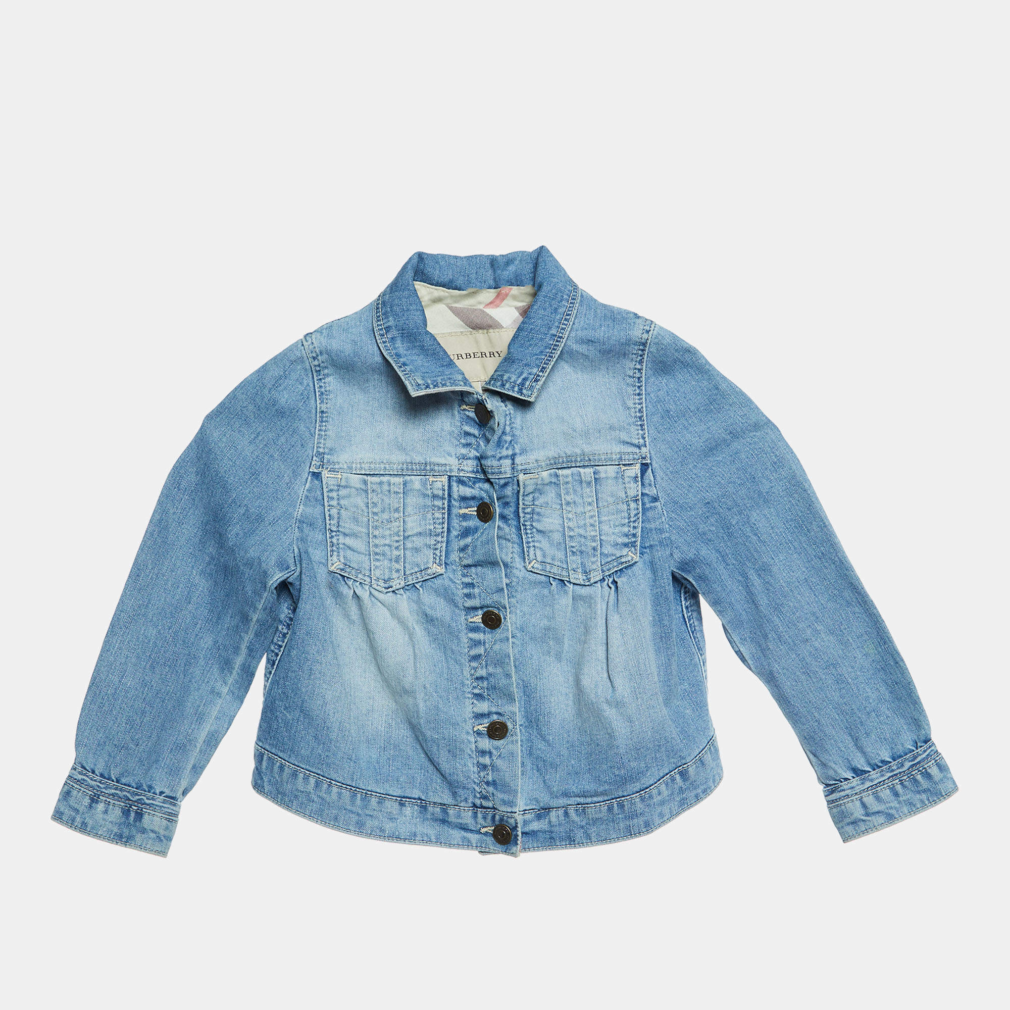 Pre Owned Burberry Kids Blue Washed Denim Full Sleeve Top 3 Yrs