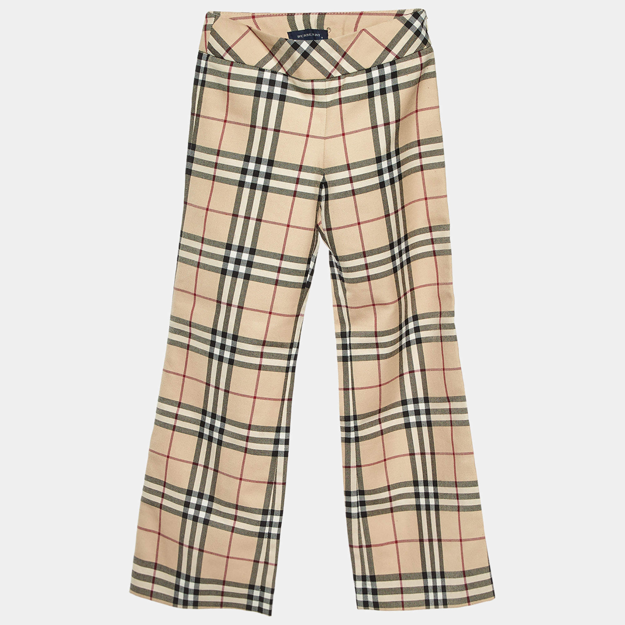 Burberry Kids Beige Vintage Check Wool Blend Wide Leg Pants 8 Yrs