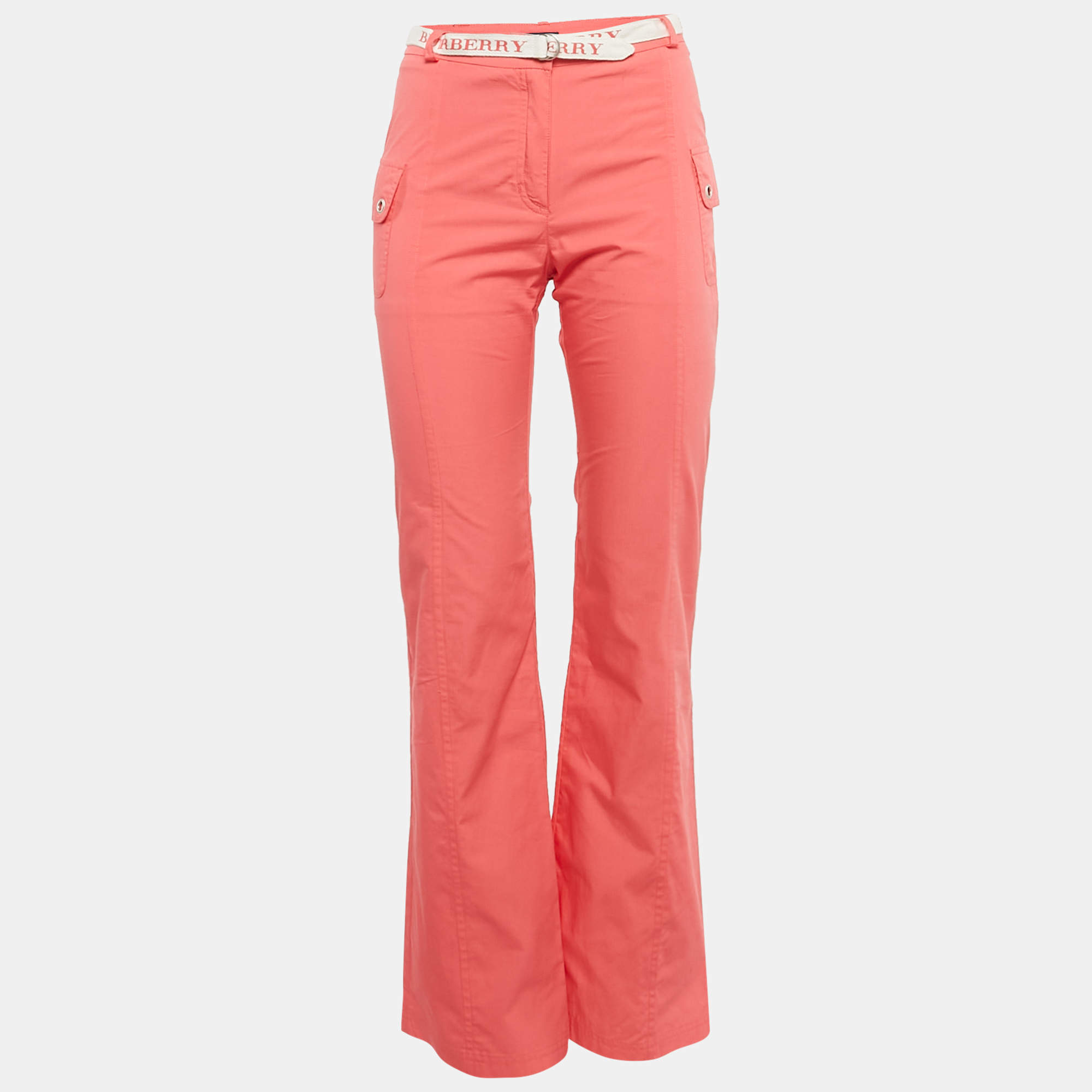 Burberry Pink Cotton Logo Detail Belted Wide Leg Pants 14 Yrs