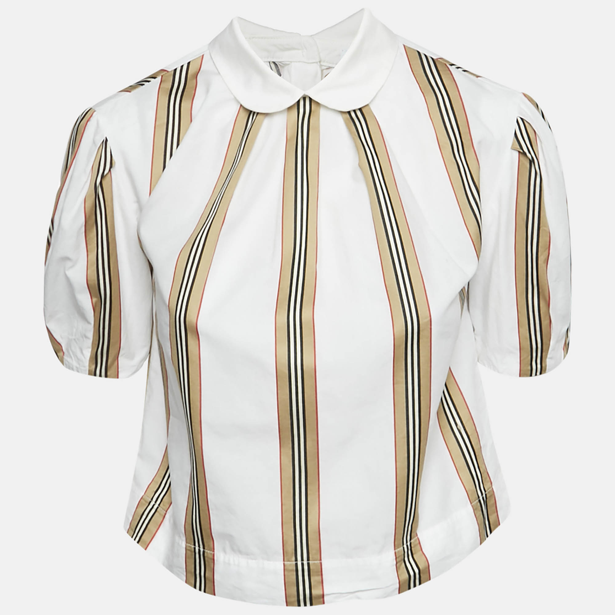 Burberry White Cotton Nova Stripe Detail Button Back Top 10yrs