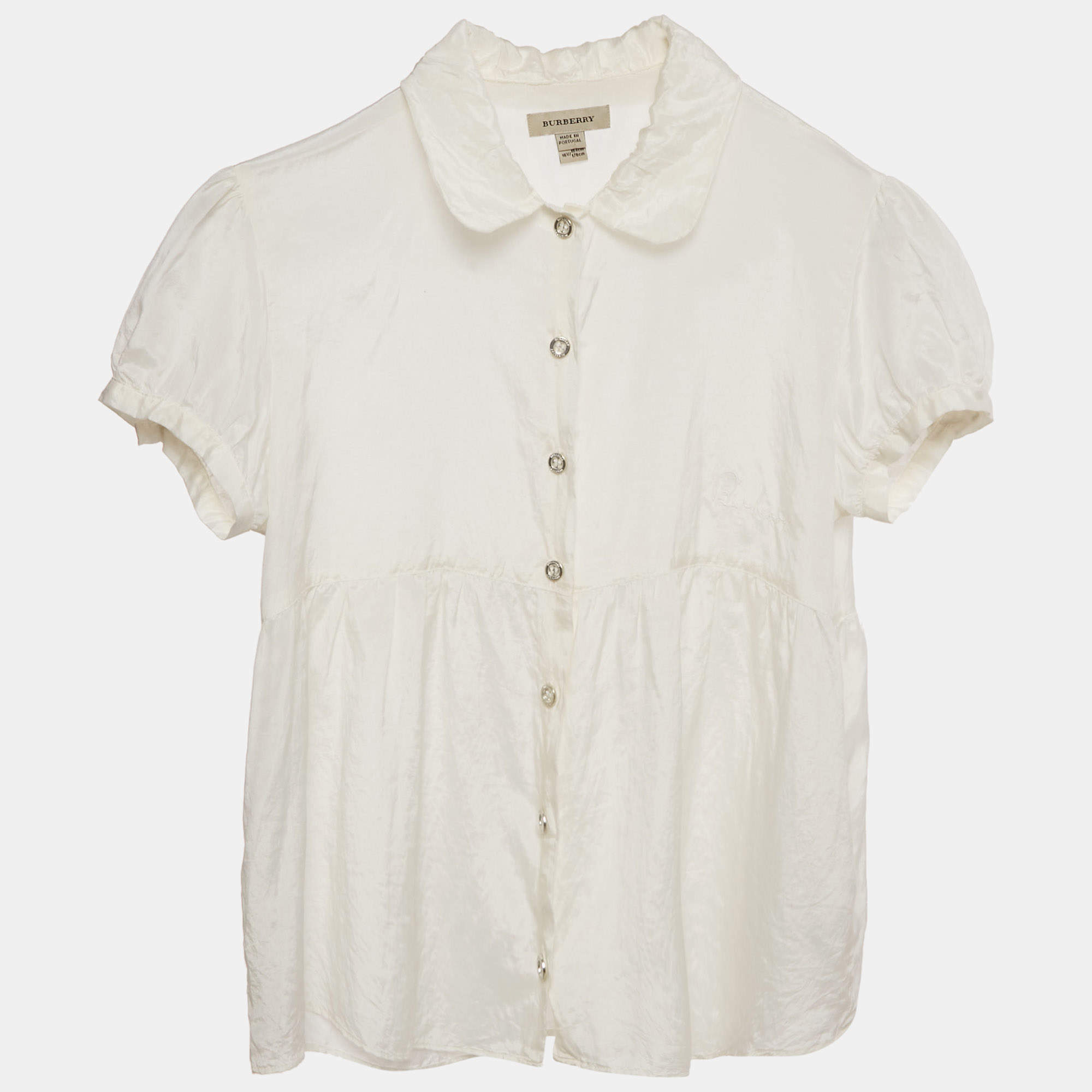 Burberry Kids White Silk and Cotton Button Front Top 16 Yrs