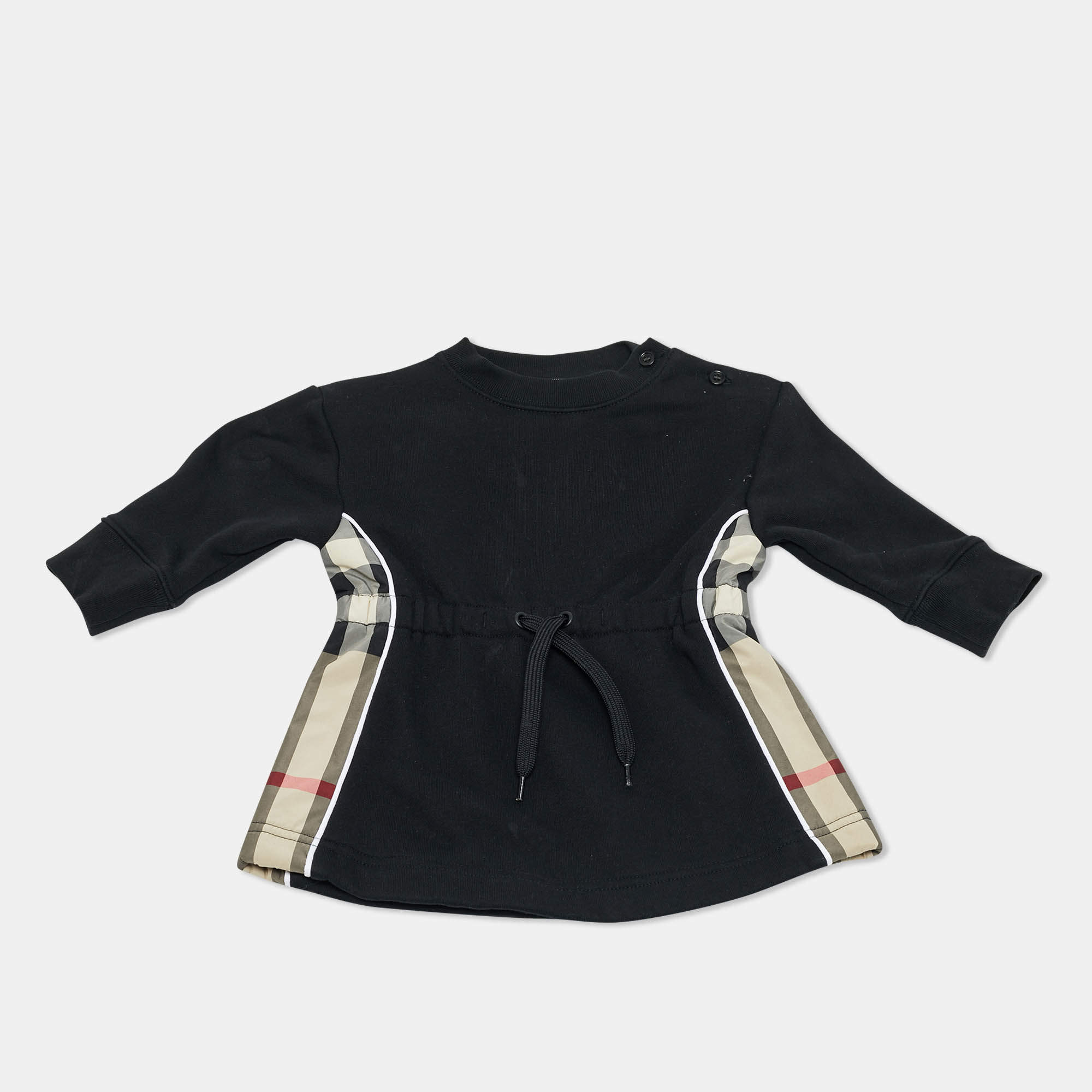 Pre Owned Burberry Kids Black Cotton Knit Checkered Panel Detail Dress 6 M