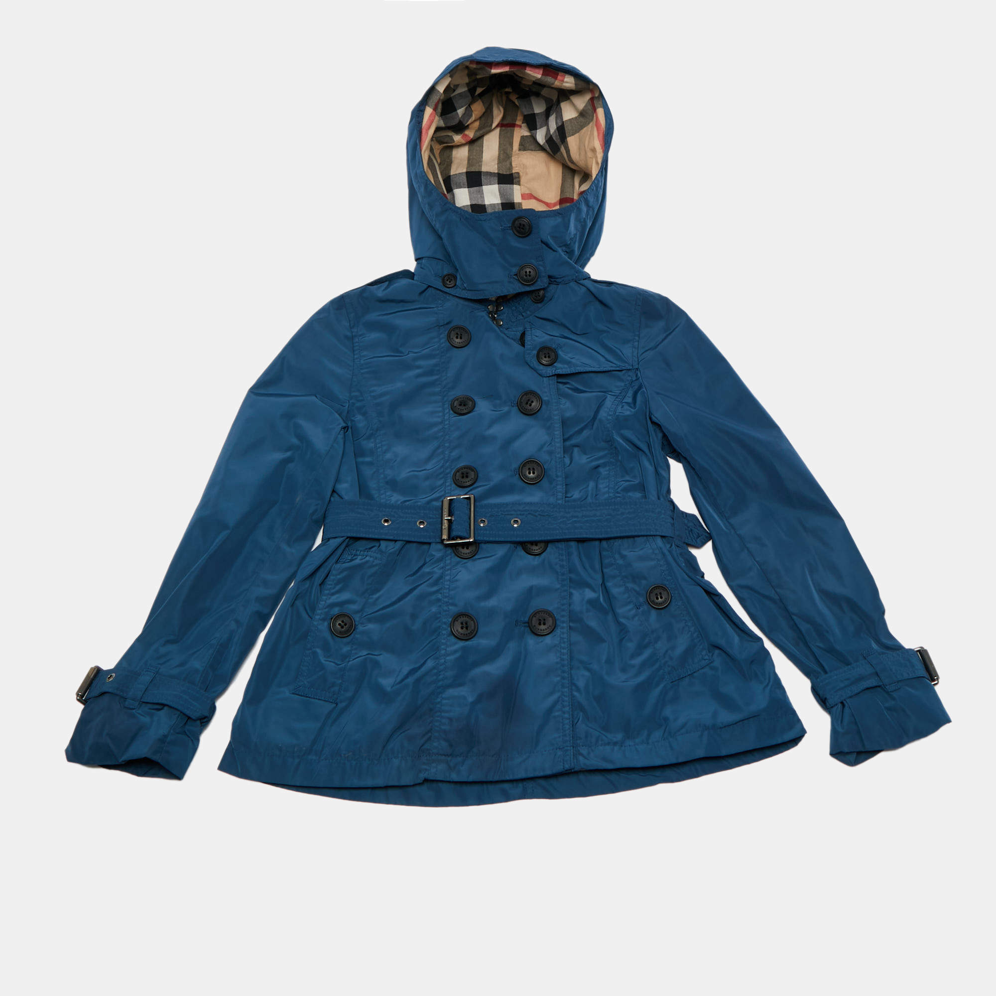 Pre Owned Burberry Children Blue Synthetic Trench Coat 8 Yrs