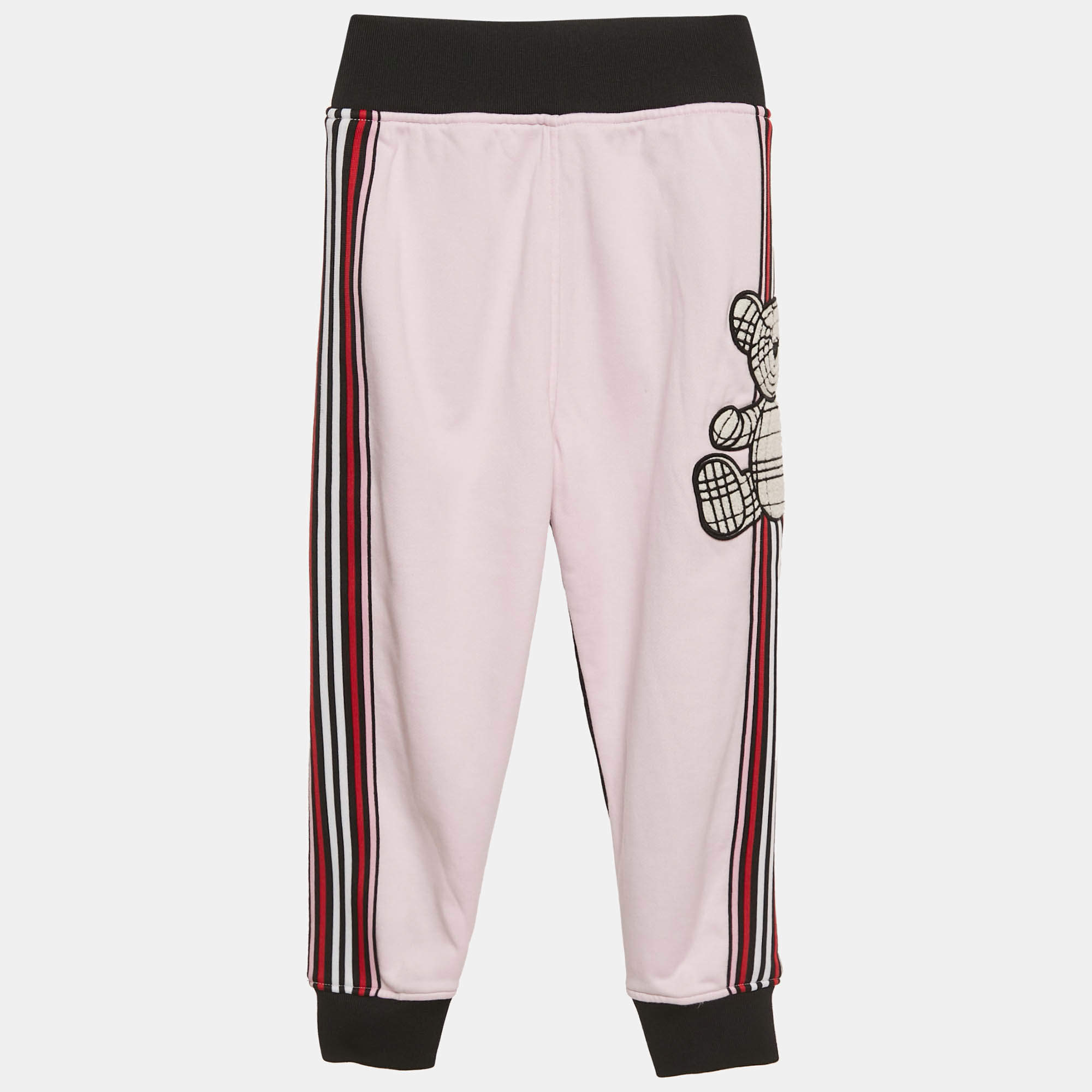Pre Owned Burberry Kids Black/Pink Cotton Teddy Applique Joggers 6Yrs