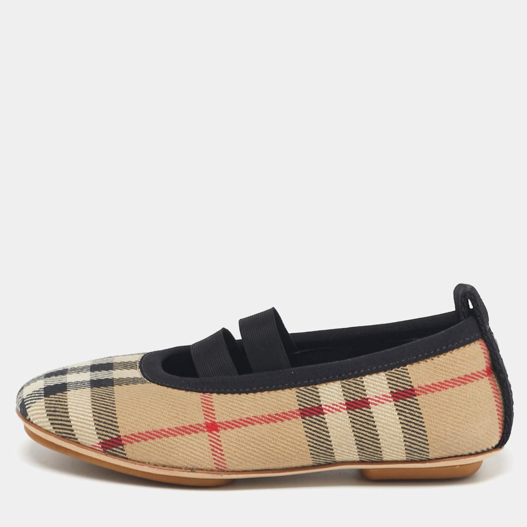 Pre Owned Burberry Size 24 Vintage Check Canvas Ballet Flats