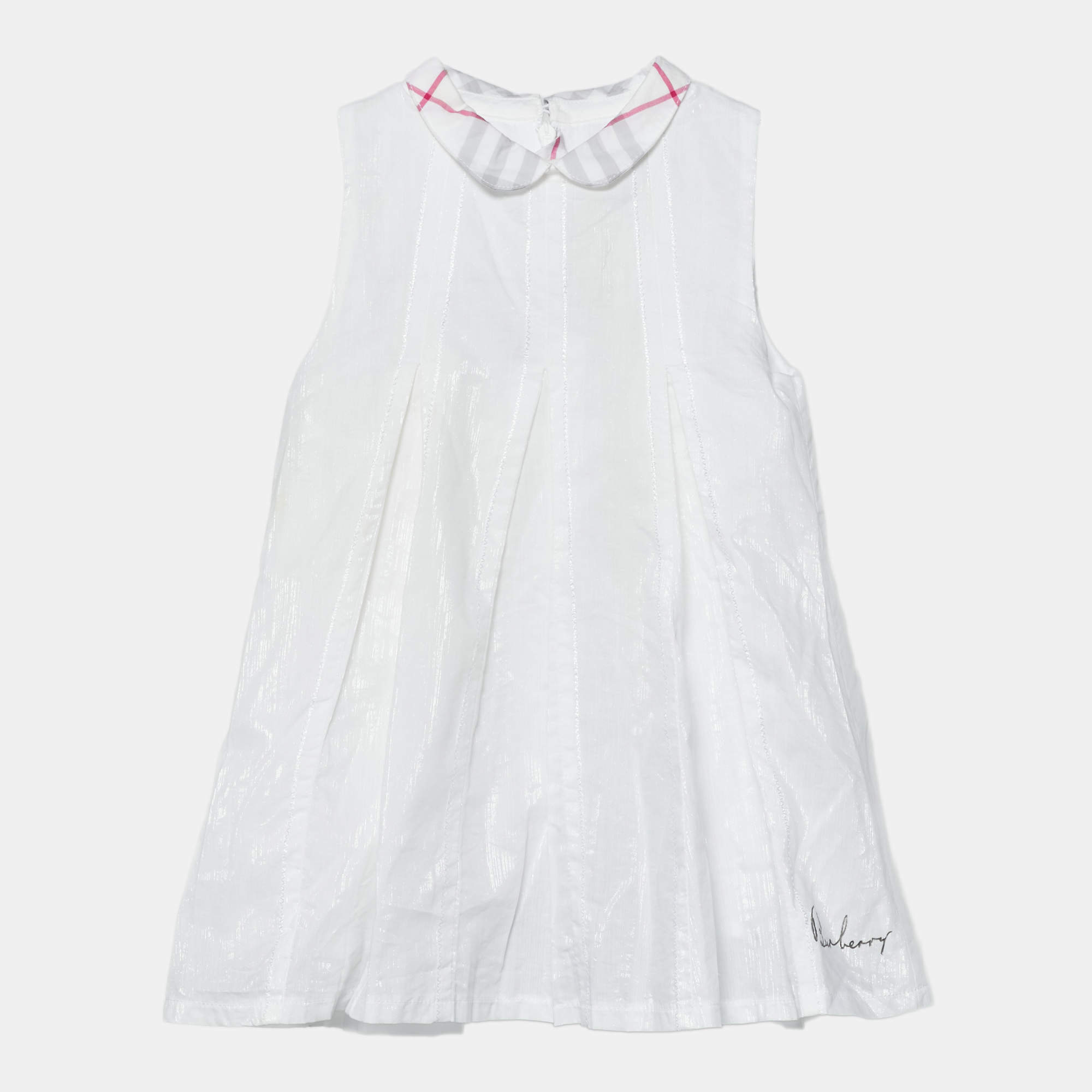 Pre Owned Burberry Kids White Cotton Pleated Mini Dress 12M