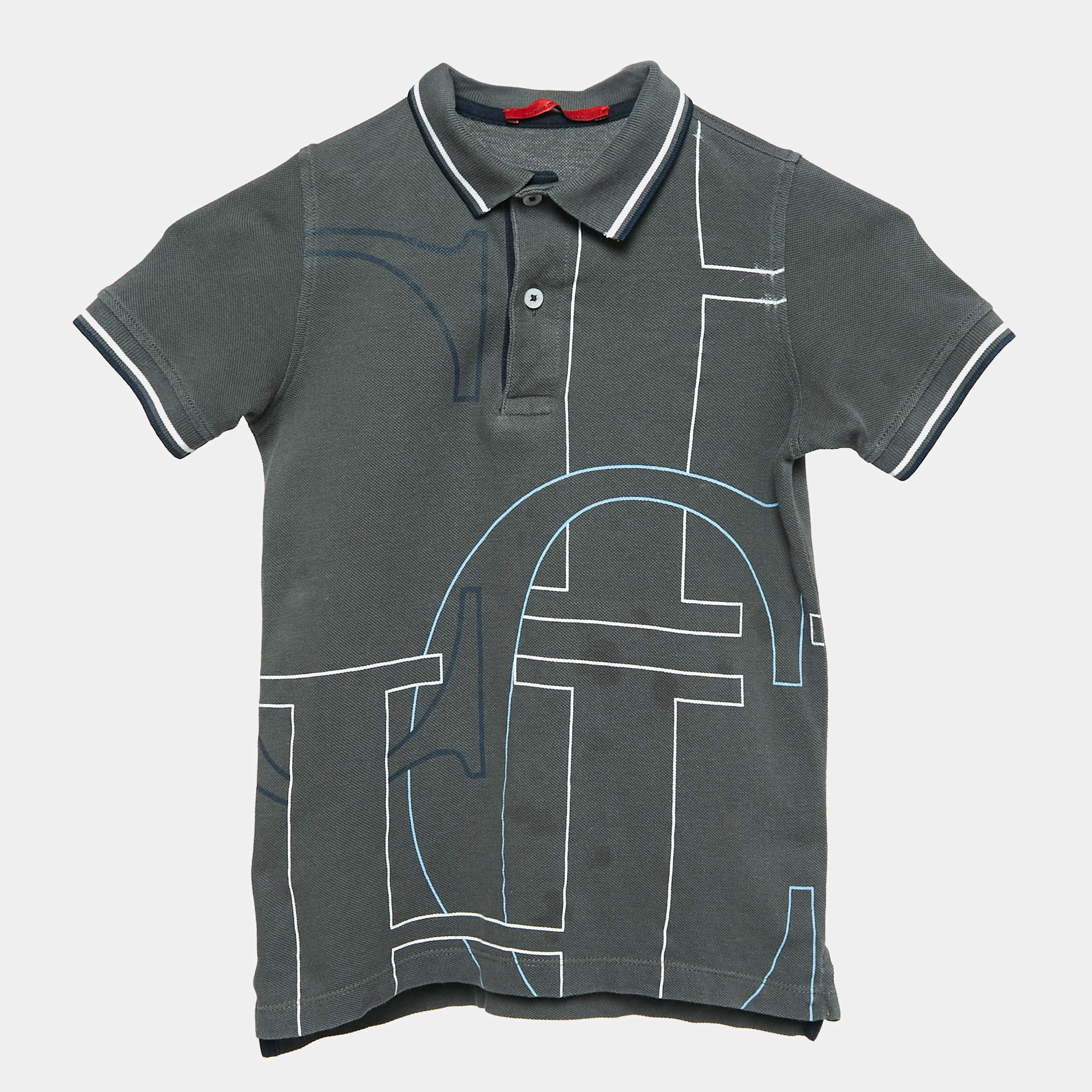 CH Carolina Herrera Kids Grey Logo Print Cotton Pique Polo T-Shirt 6 Yrs