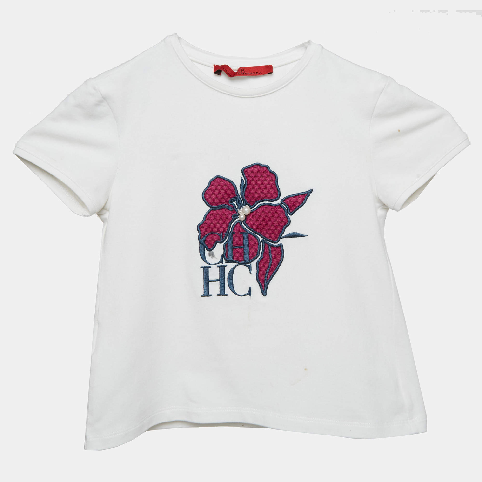 Pre Owned CH Carolina Herrera Kids White Floral Embroidered Cotton Top 4 Yrs