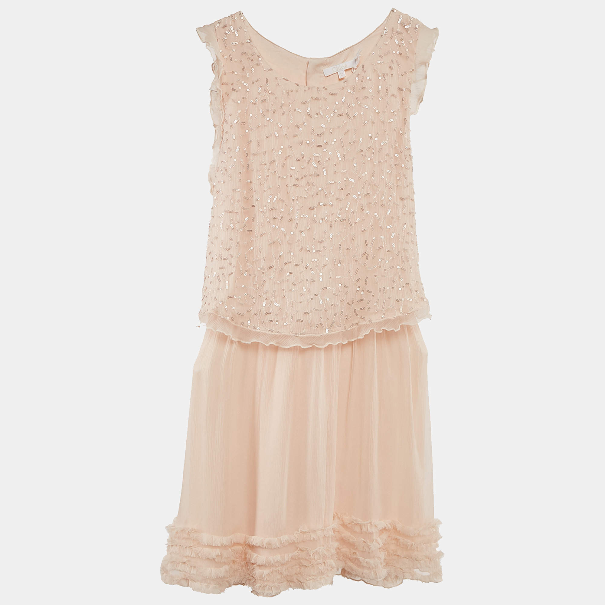 Pre Owned فستان كلوي برتقالي فاتح مزين بالترتر من الحرير مكشوف 12 سنة