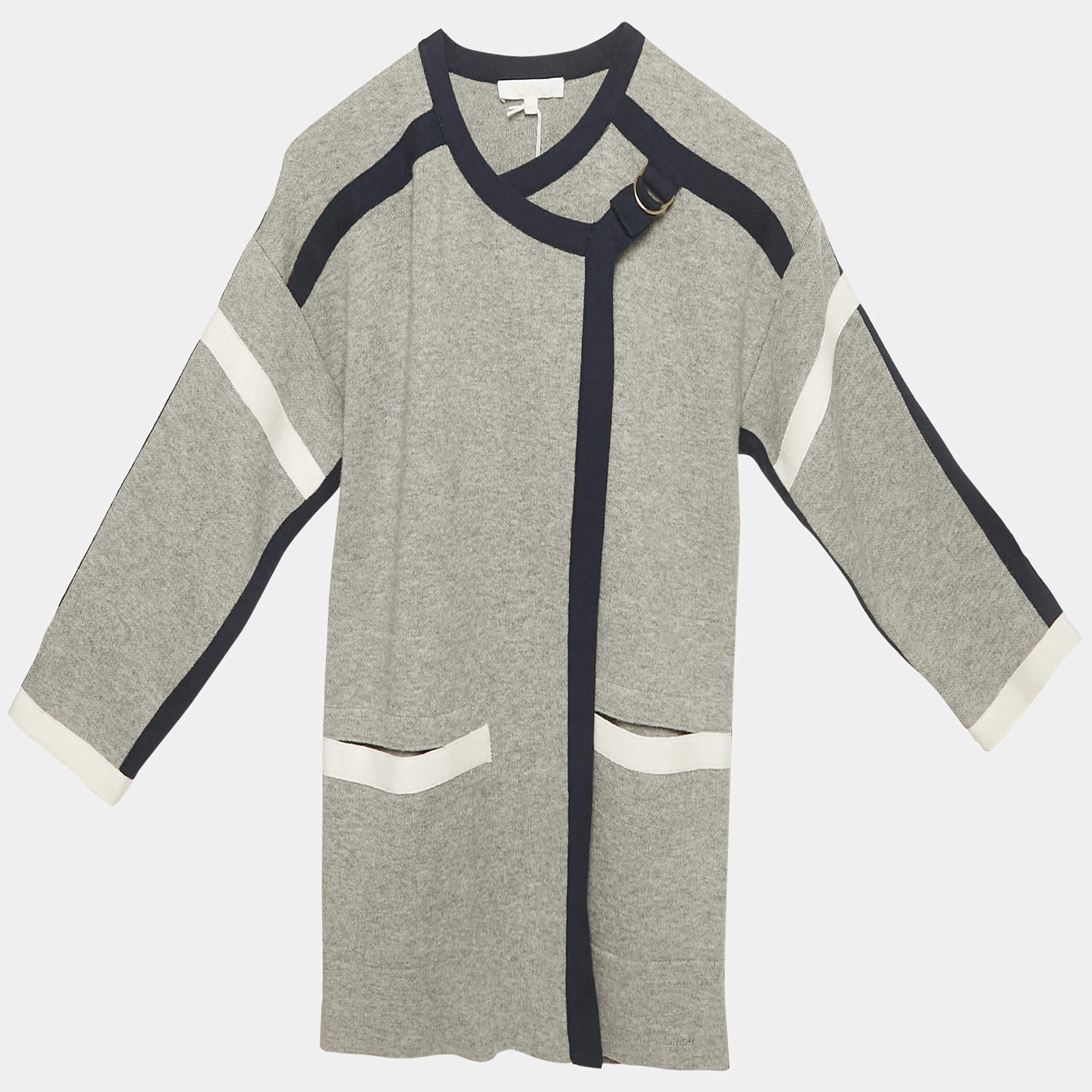 Pre Owned Chloé Kids Grey Knit Crossover Jacket 6Yrs