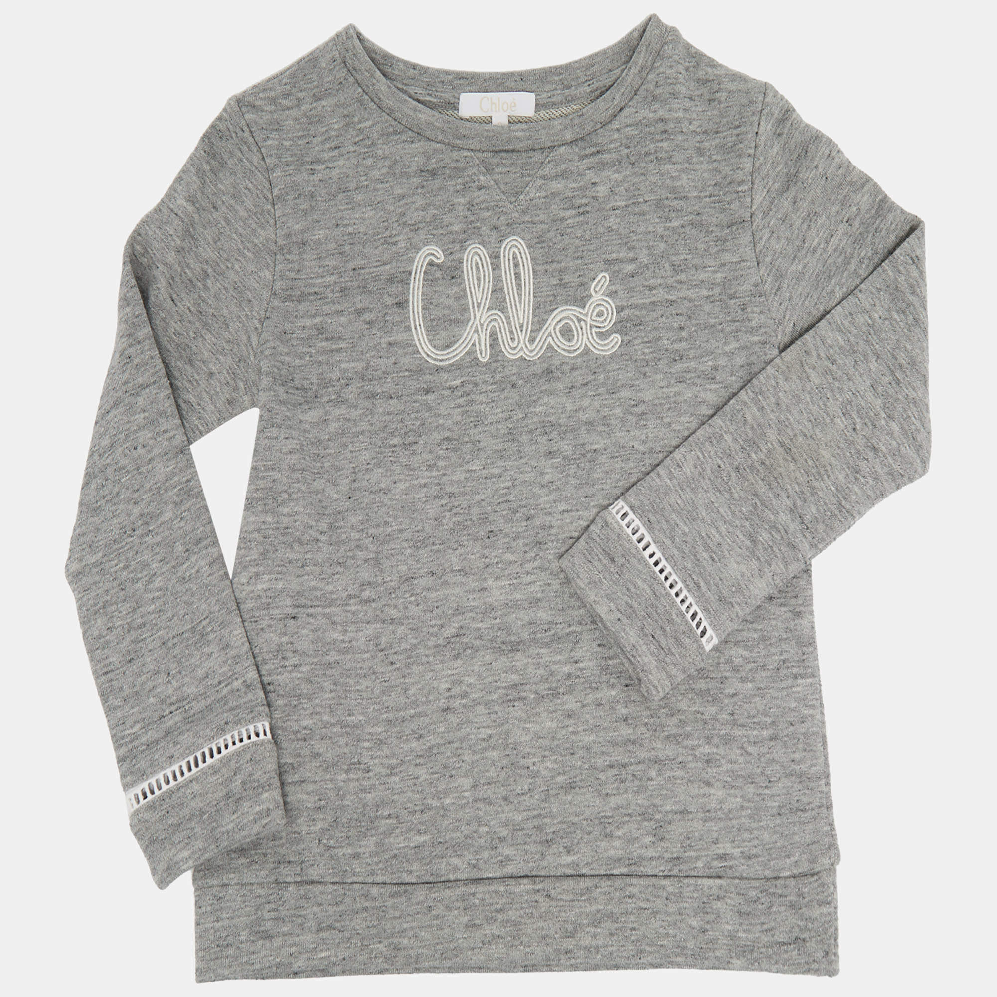 Pre Owned Chloe Kids Grey Logo Embroidered Cotton Sweatpants Set 6 Yrs
