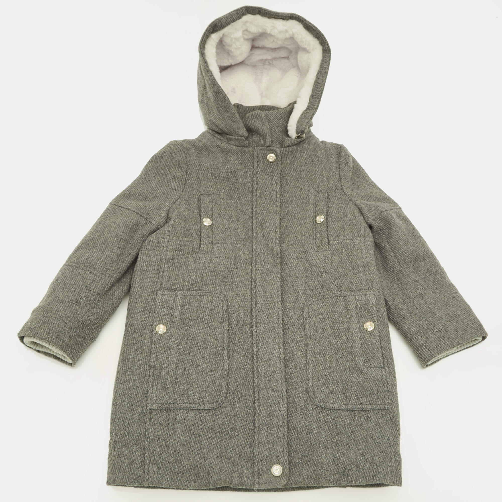 Pre Owned Chloé Kids Grey Wool Hooded Coat 6 Yrs 