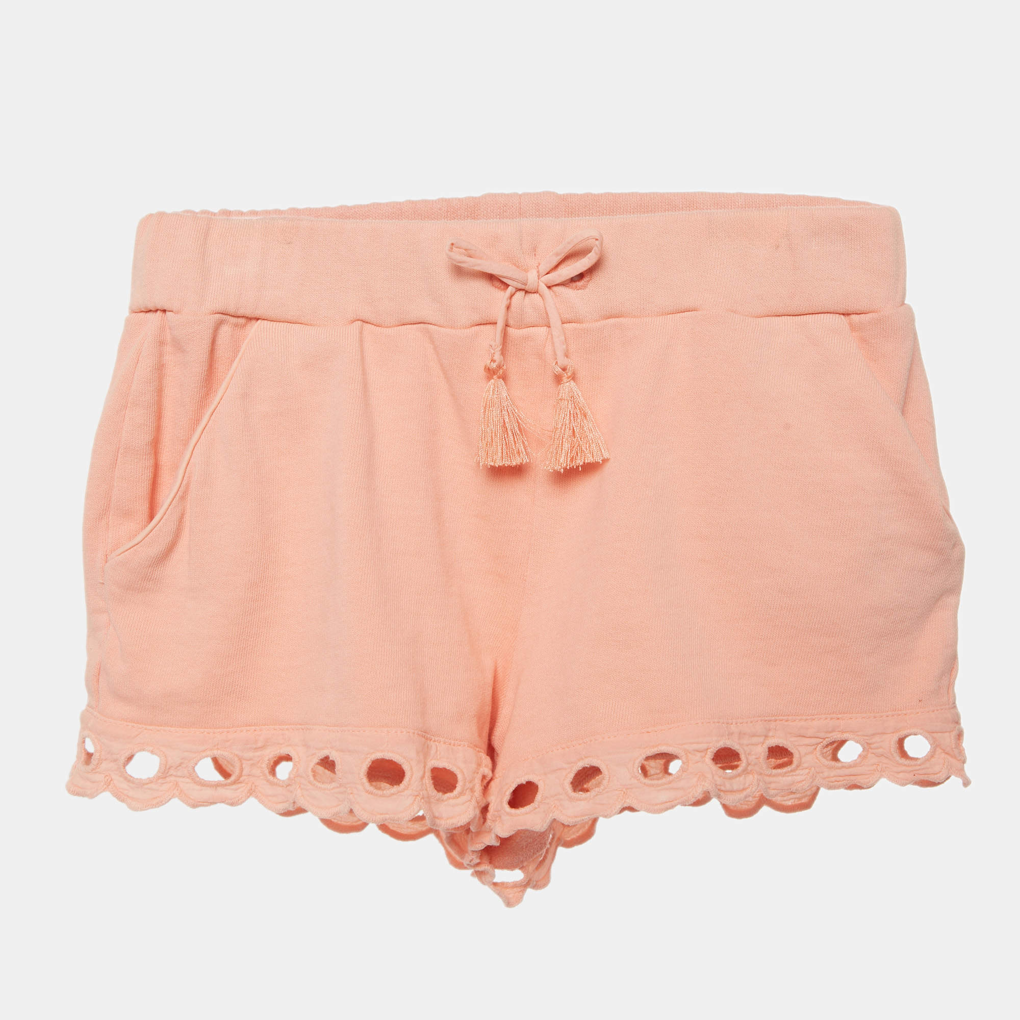 Pre Owned Chloe Kids Orange Lace Inserts Cotton Shorts 6Yrs 