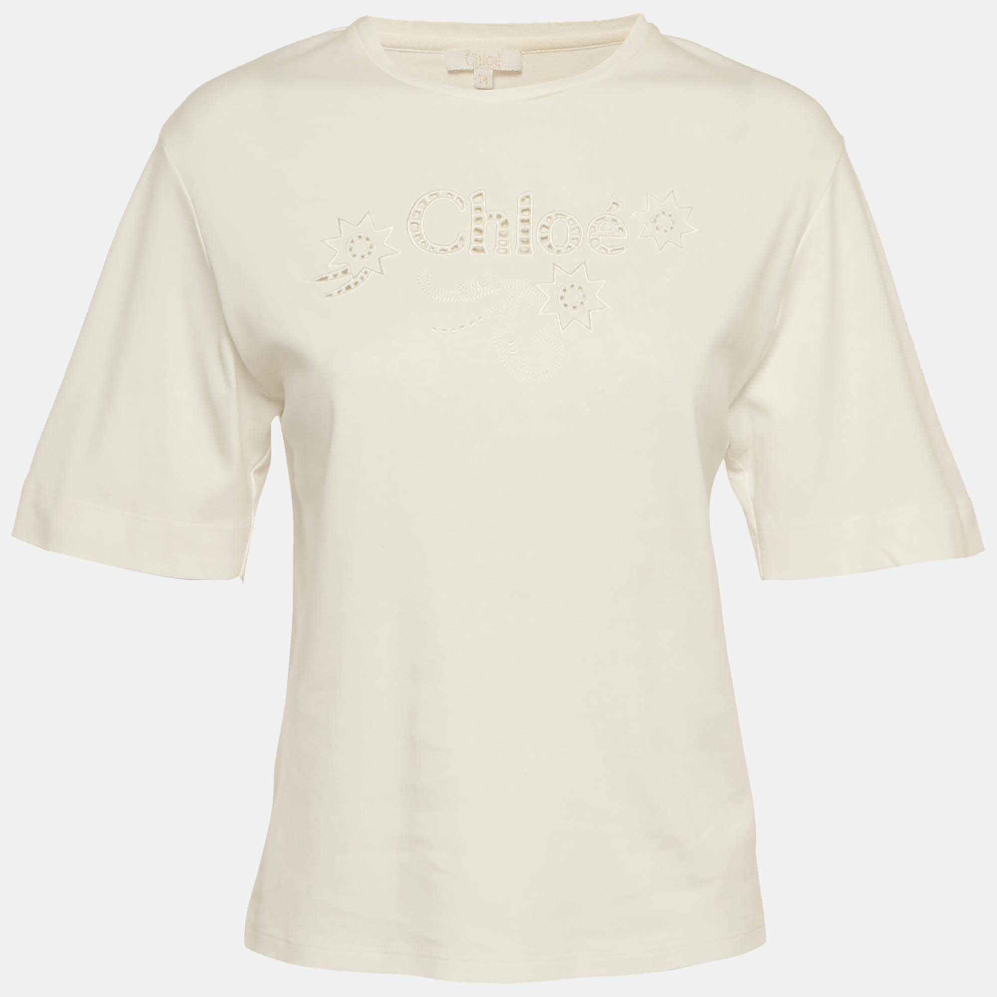 مملوكة مسبقًا Chloe White Logo Cutout Detail Cotton Knit Top 14 Years