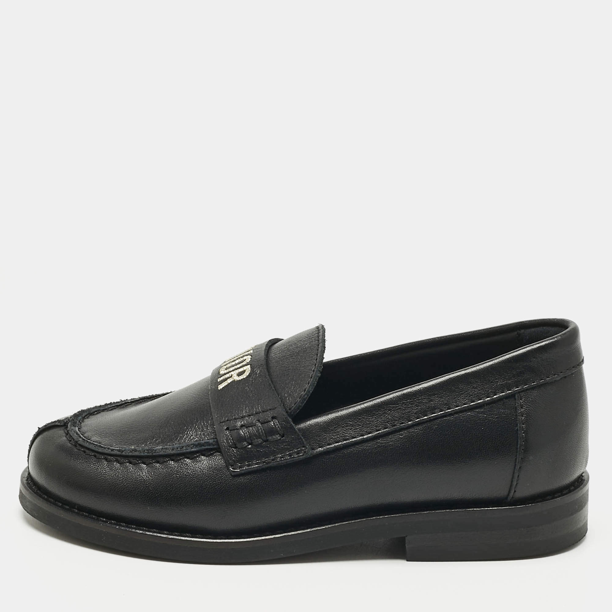 Pre Owned Dior Black Leather Slip On Loafers Size 27