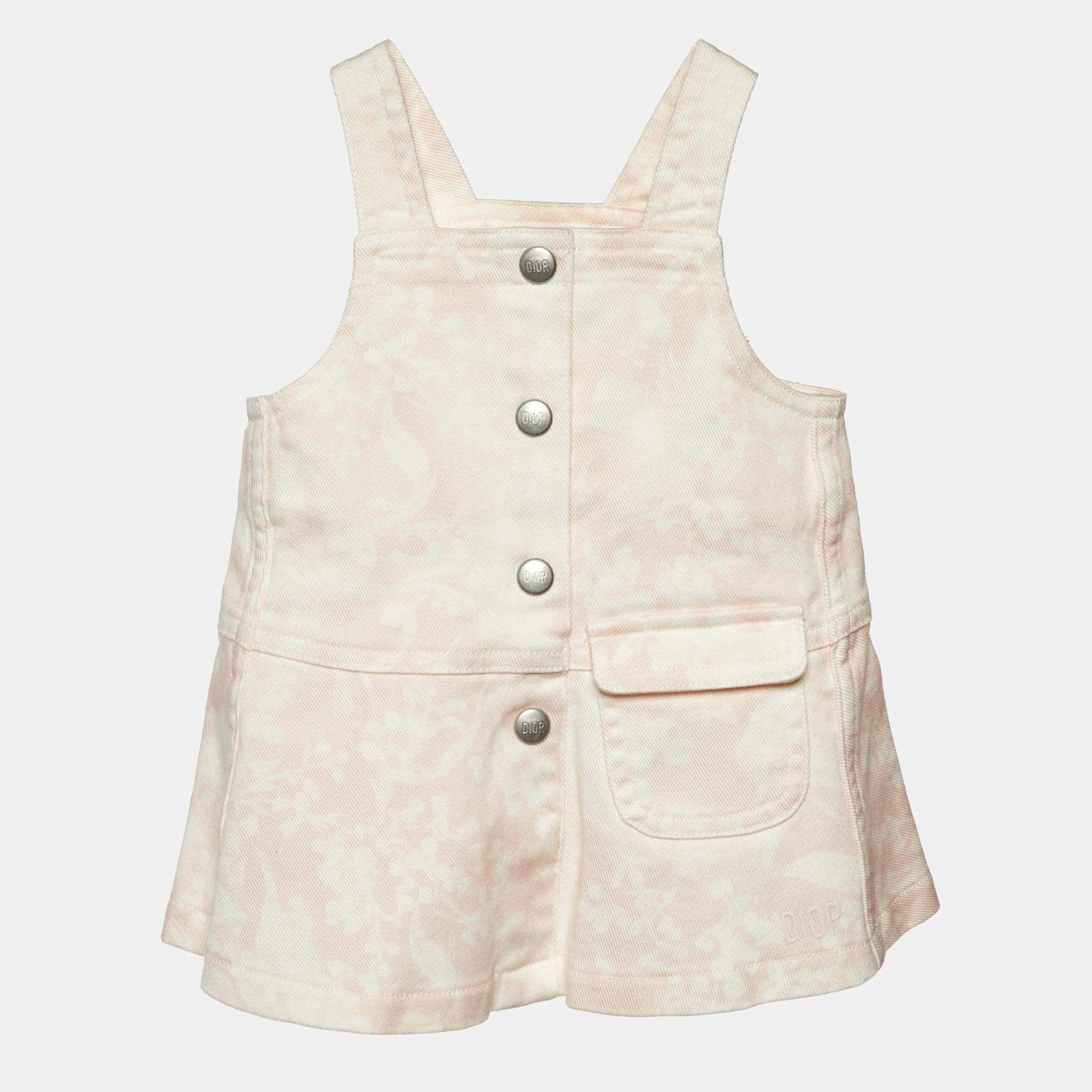 Pre Owned Dior Baby Pink Floral Print Denim Dress 3 M