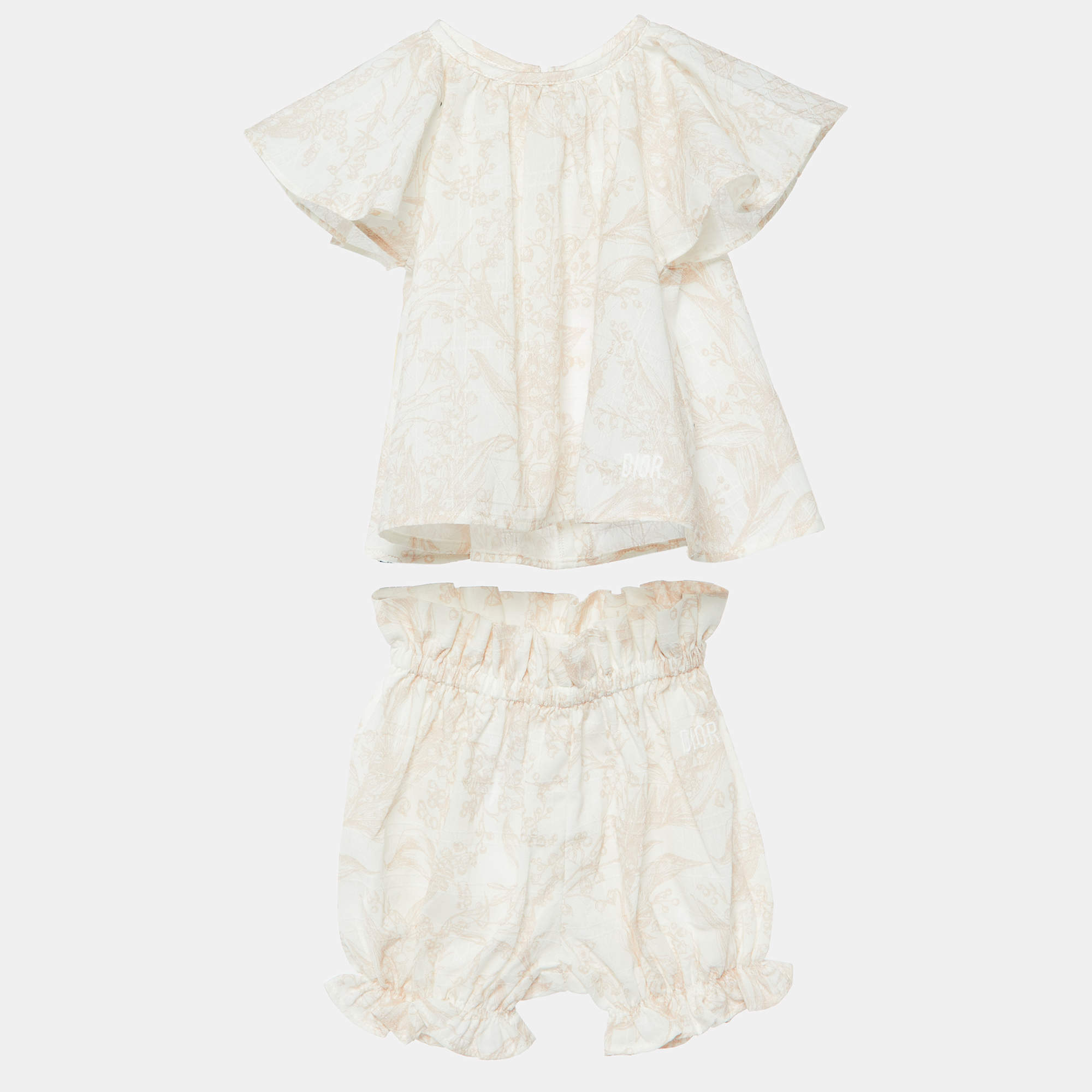Dior Kids White/Pink Printed Cotton Top and Shorts Set 3 M