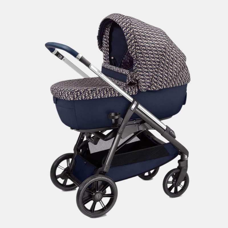 Pre Owned Dior Blue/Beige Oblique Fabric Bassinet and Stroller Combo