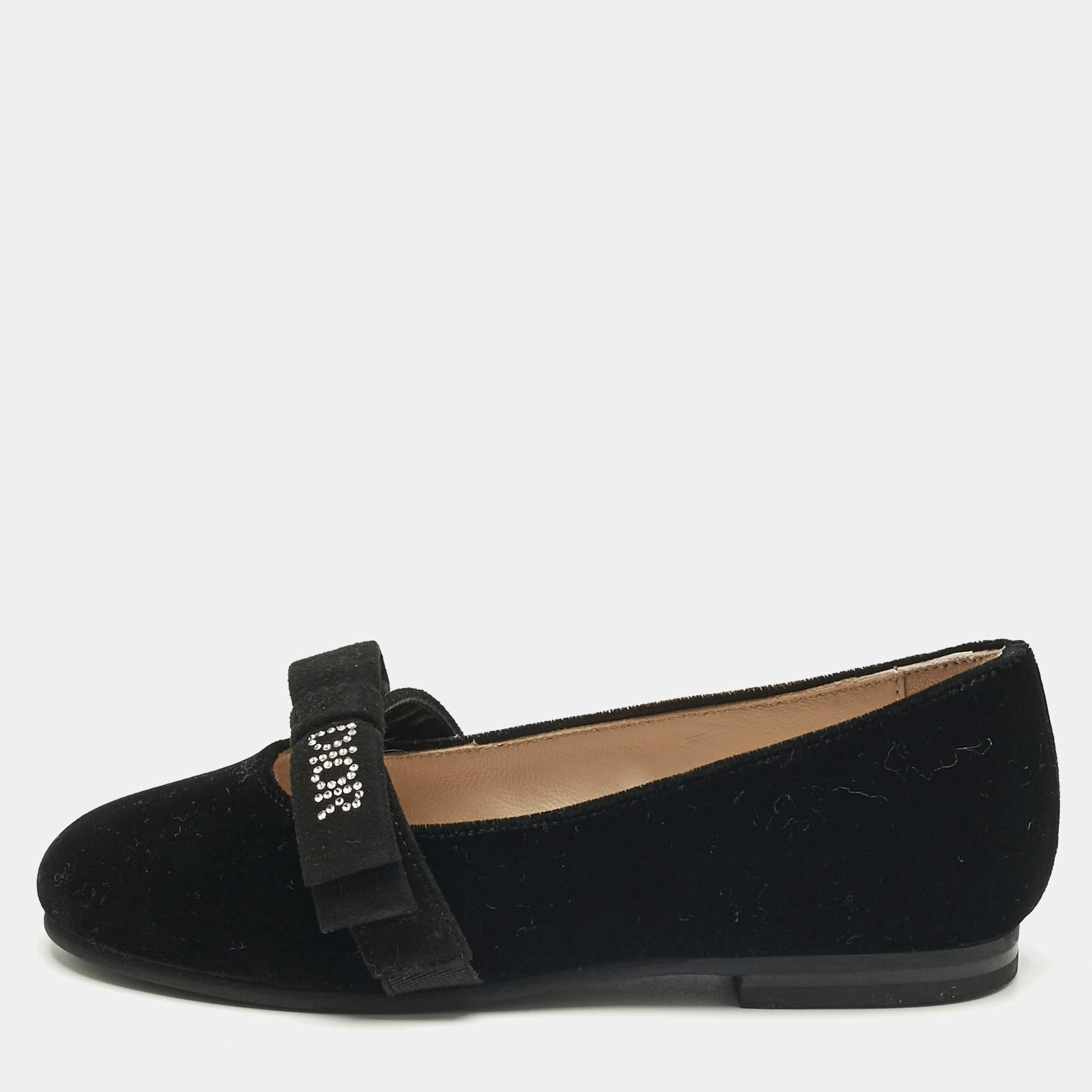 Pre Owned Dior Black Velvet Bow Ballet Flats Size 27