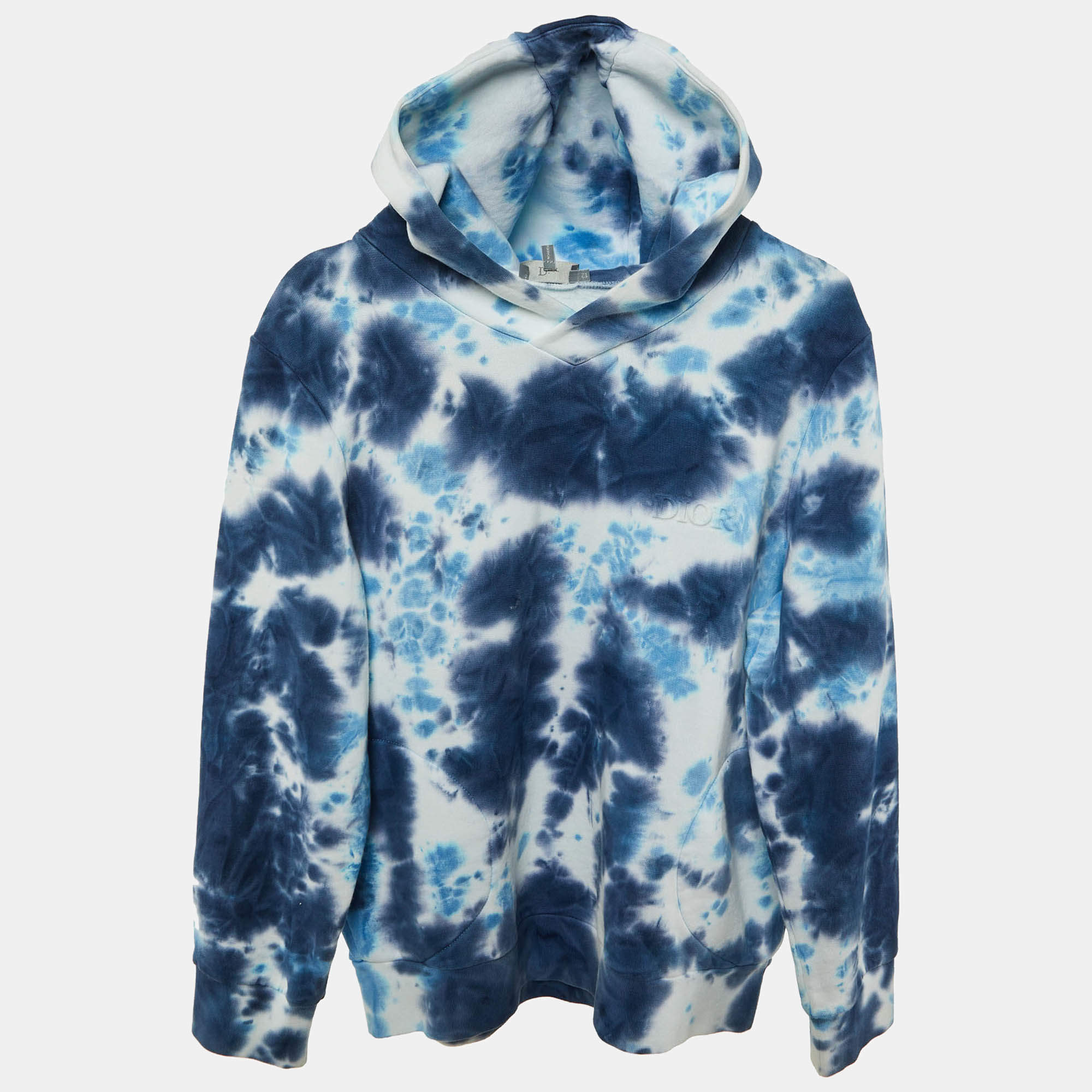 Pre Owned Dior Kids Blue Tie-Dye Cotton Hooded Sweatshirt Size 12 Yrs