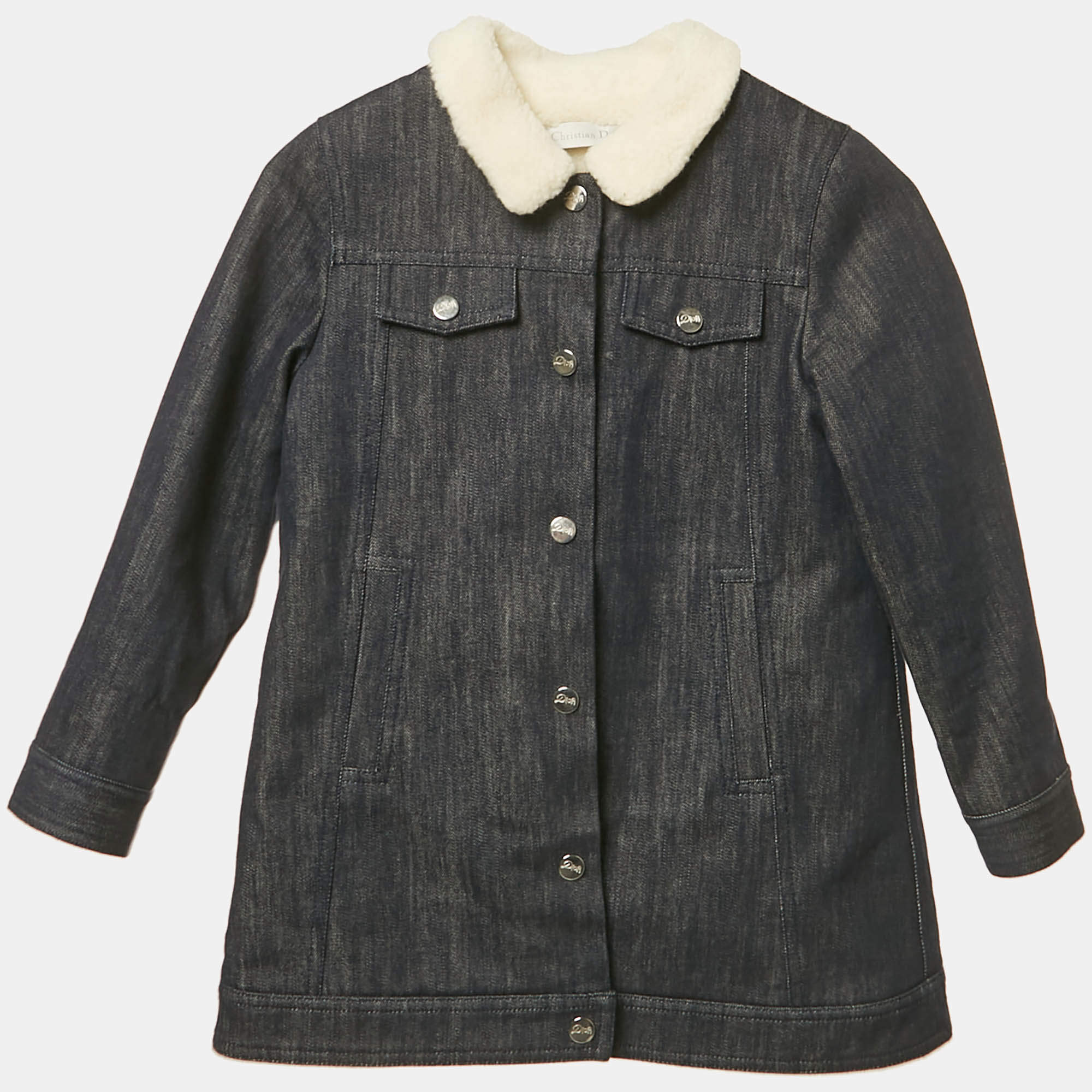 مملوكة مسبقًا Christian Dior Kids Blue Faux Shearling and Denim Jacket 6Yrs