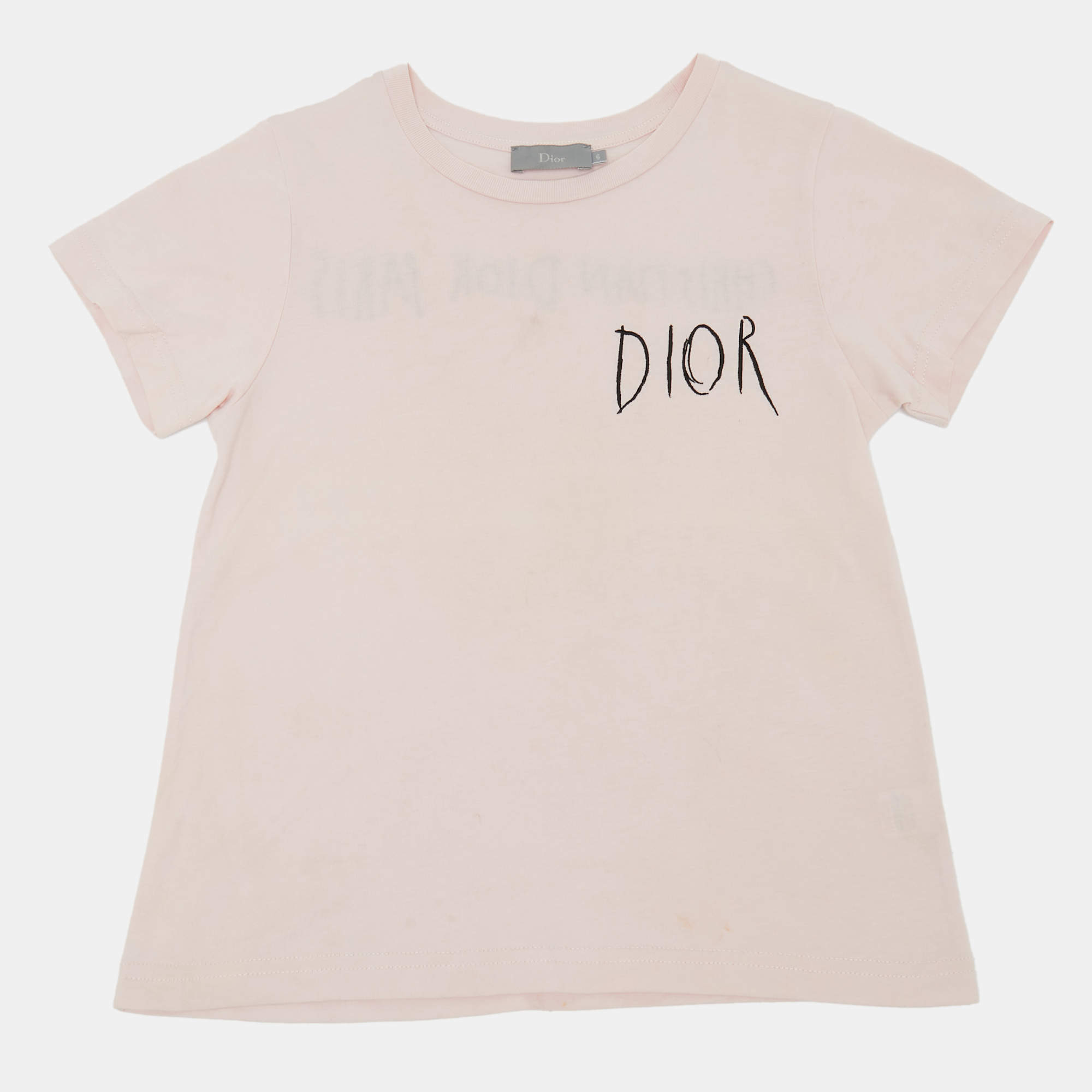 Pre Owned Dior x Shawn Stussy Kids Logo Embroidered Jersey T-Shirt 6Yrs