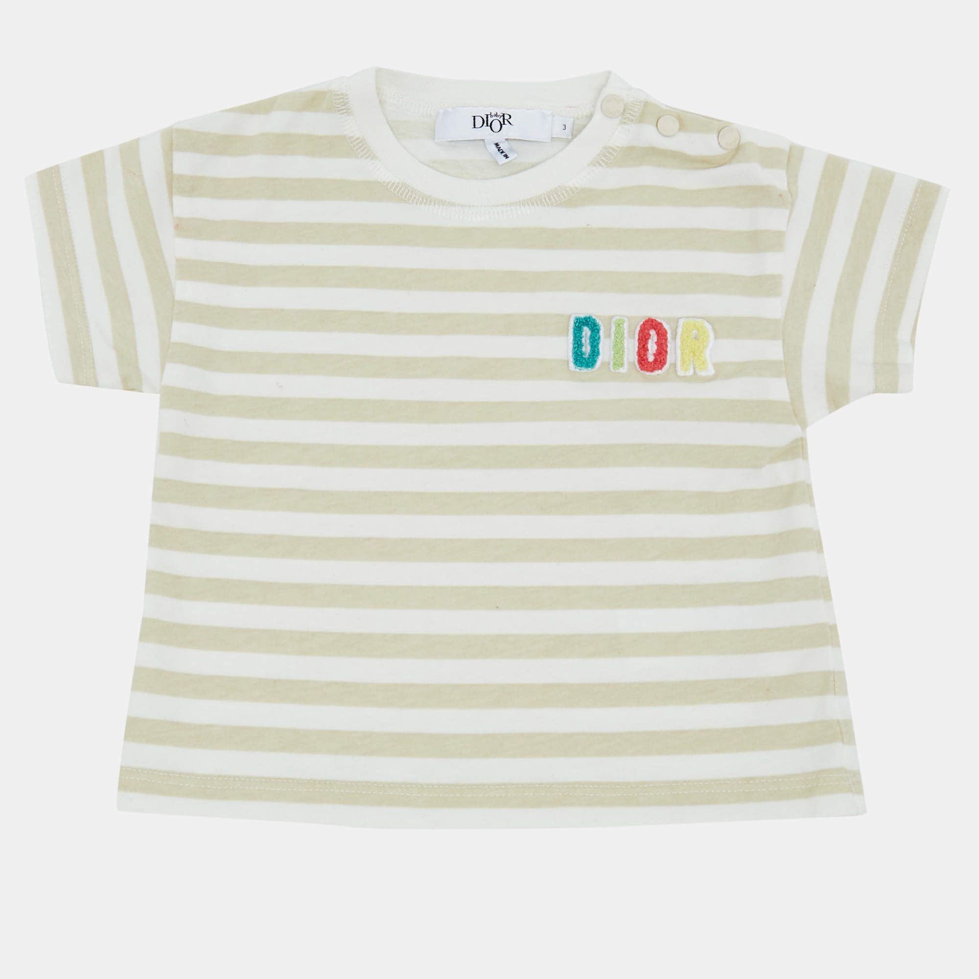 Pre Owned Baby Dior White/Green Striped Jersey T-Shirt 3Yrs