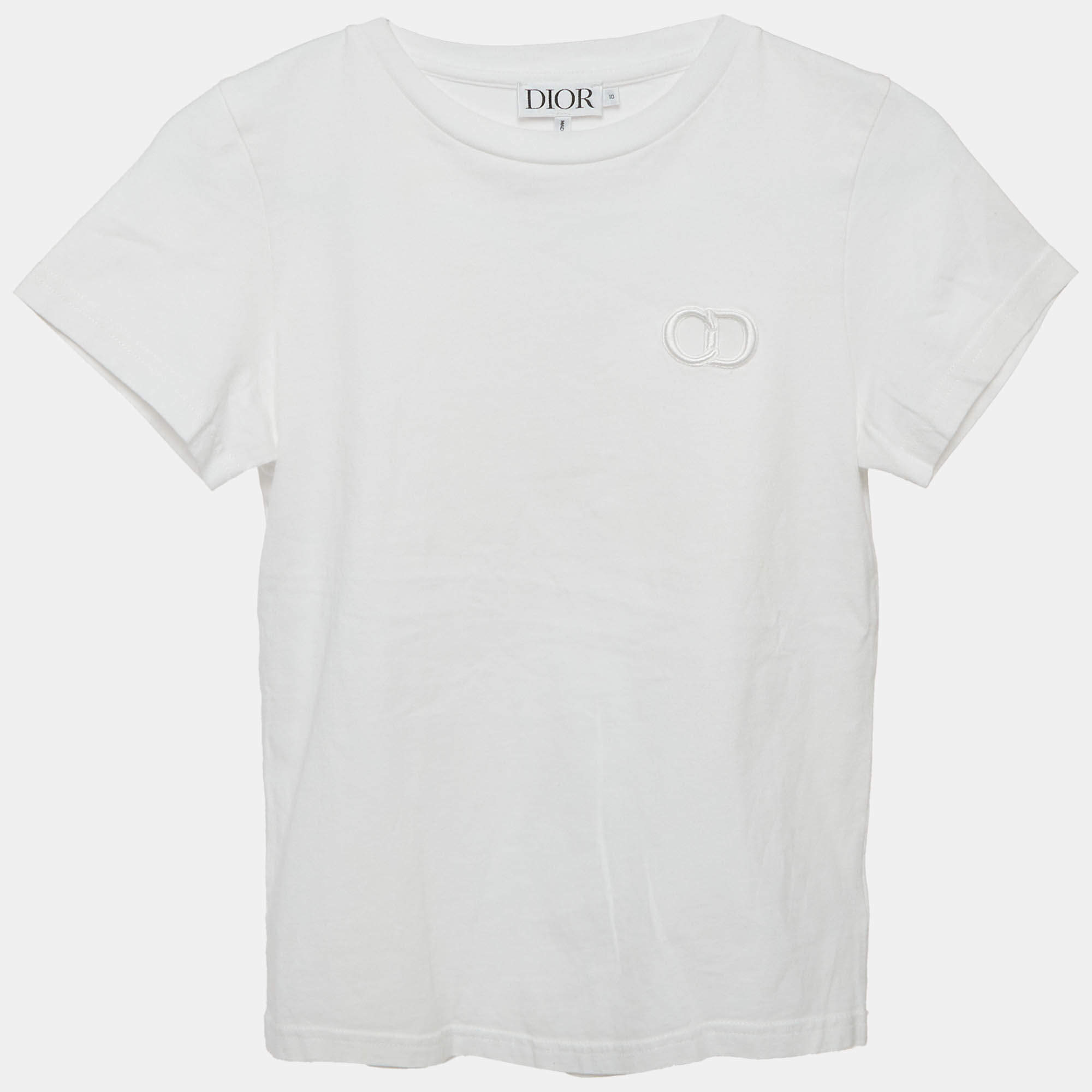 Pre Owned Baby Dior White CD Embroidered Jersey Crew Neck T-Shirt 10 Yrs 
