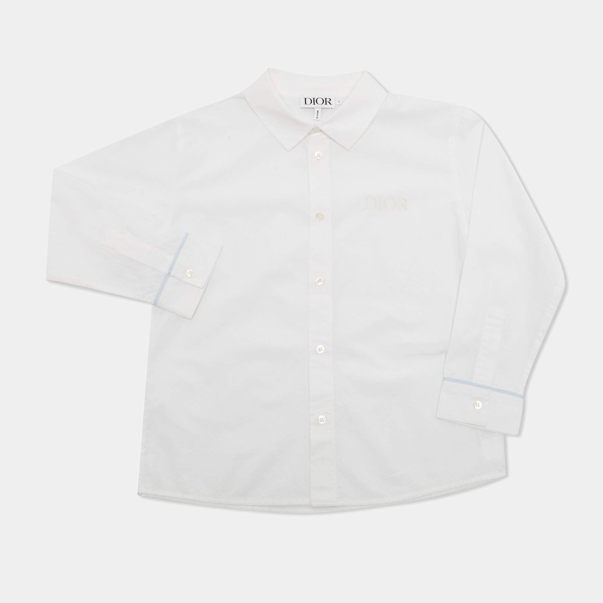 Pre Owned Dior Kids White Textured Poplin Button Down Shirt 6 Yrs