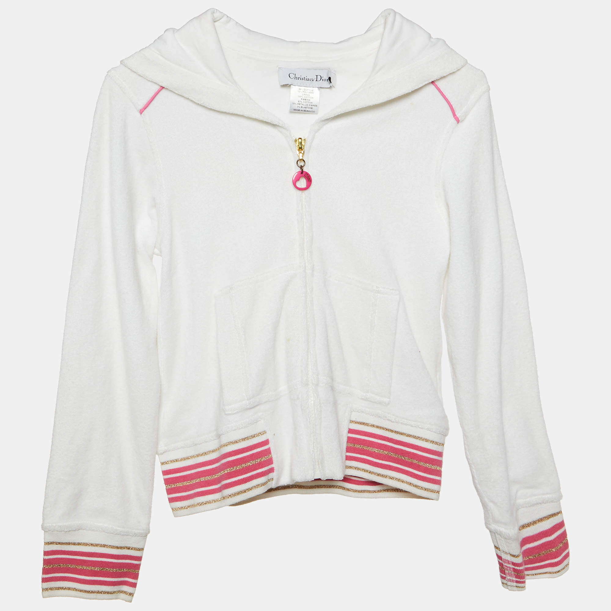Christian Dior Kid Terry Cotton Zip-Up Hooded Track Jacket 12 Yrs