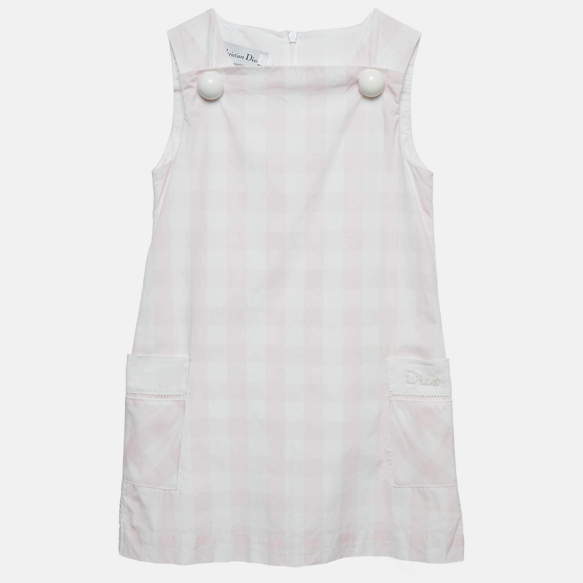 Christian Dior Kids Pink Checks Cotton A-Line Dress 6Yrs
