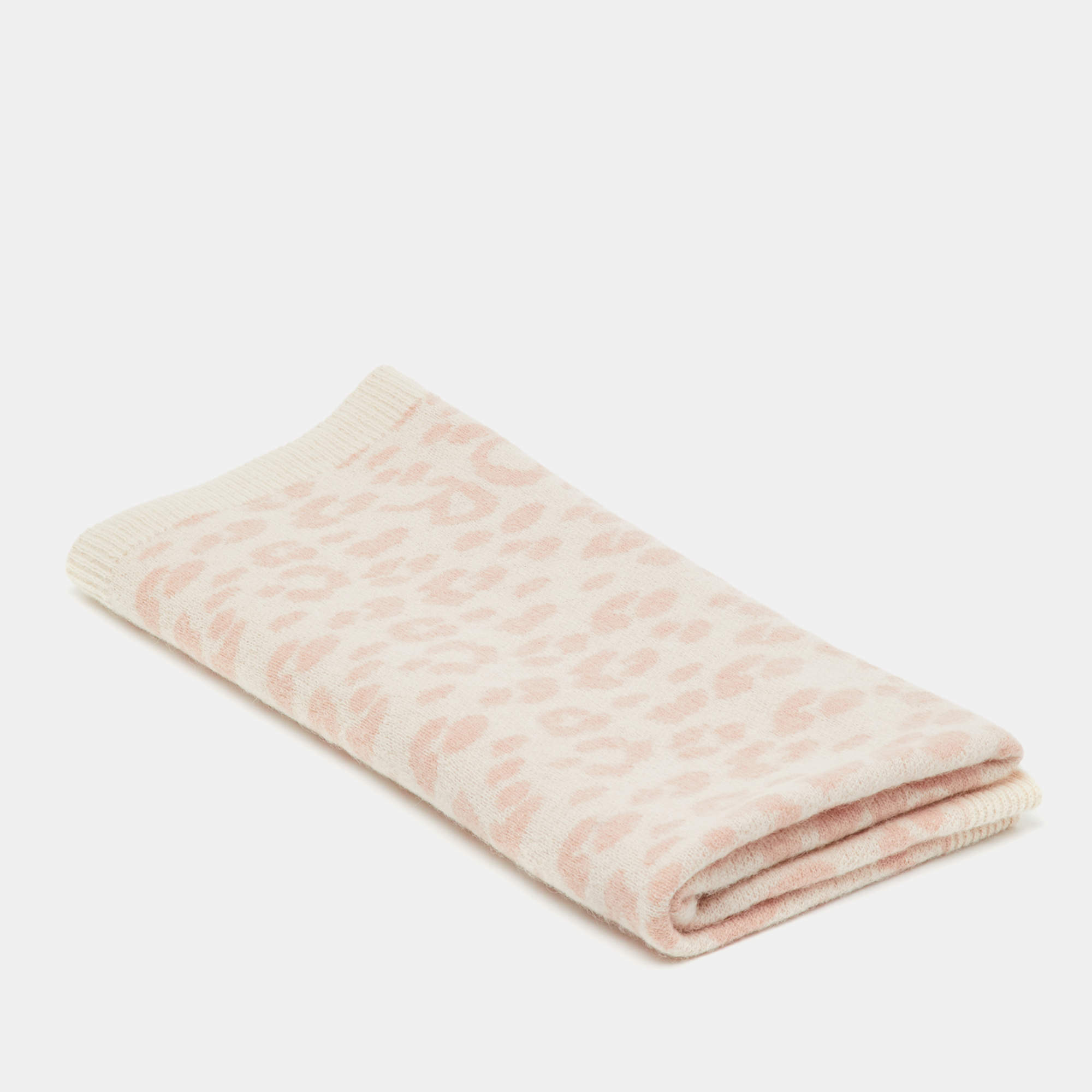 Pre Owned Baby Dior Light Pink Leopard Pattern Wool Knit Blanket