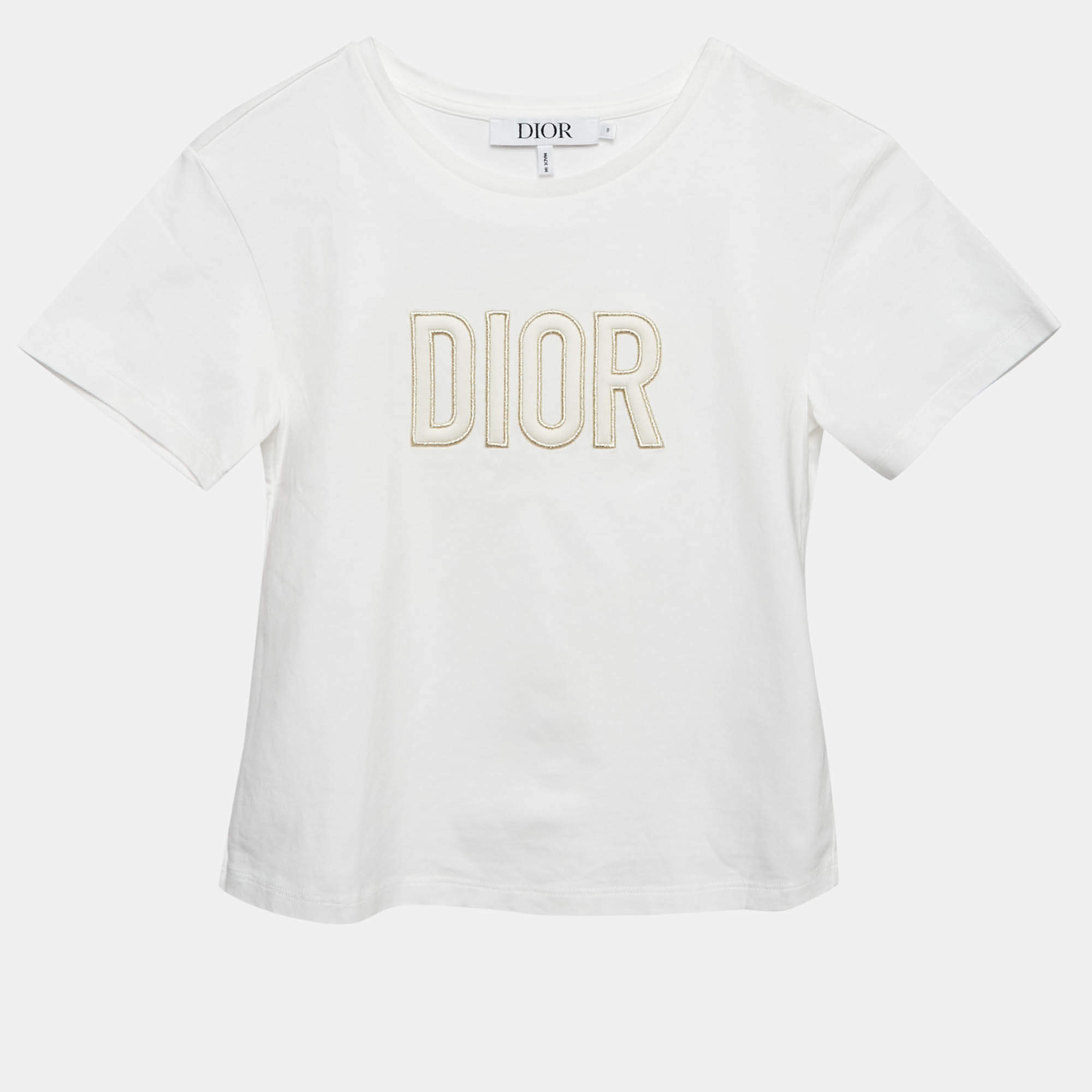مملوكة مسبقًا تيشيرت جيرسي مطرز بشعار أبيض من ديور للأطفال 8 سنوات
