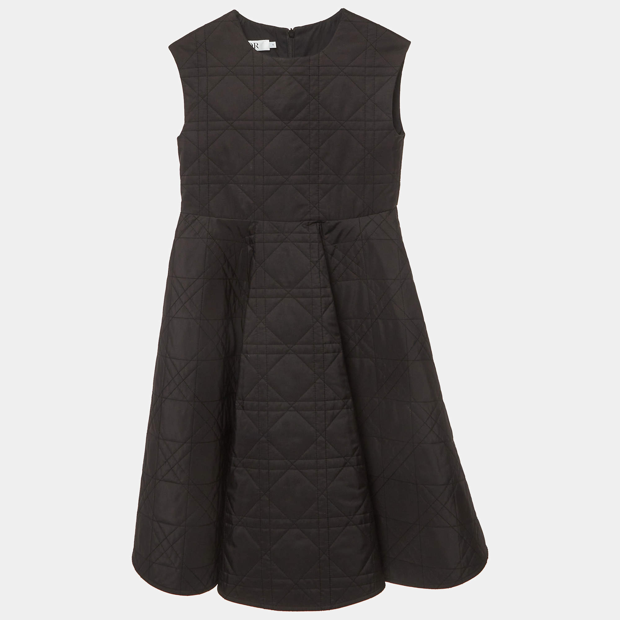 مملوكة مسبقًا Dior Kids Black Synthetic Macrocannage Flared Dress 8 Yrs