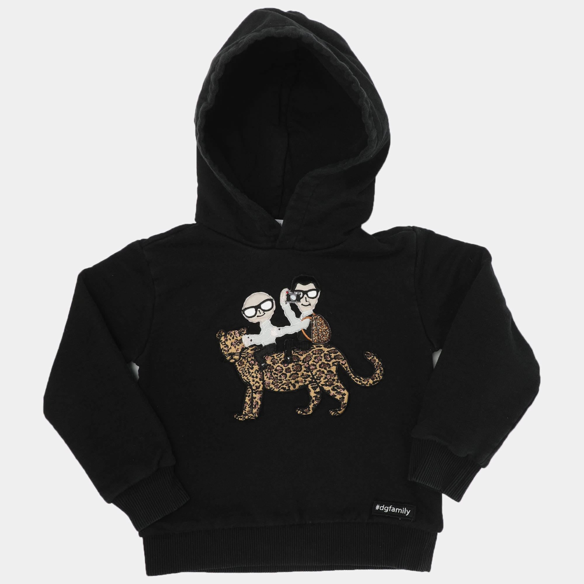 Pre Owned Dolce and Gabbana Black Jersey DG Family Patch Hoodie 3 Years