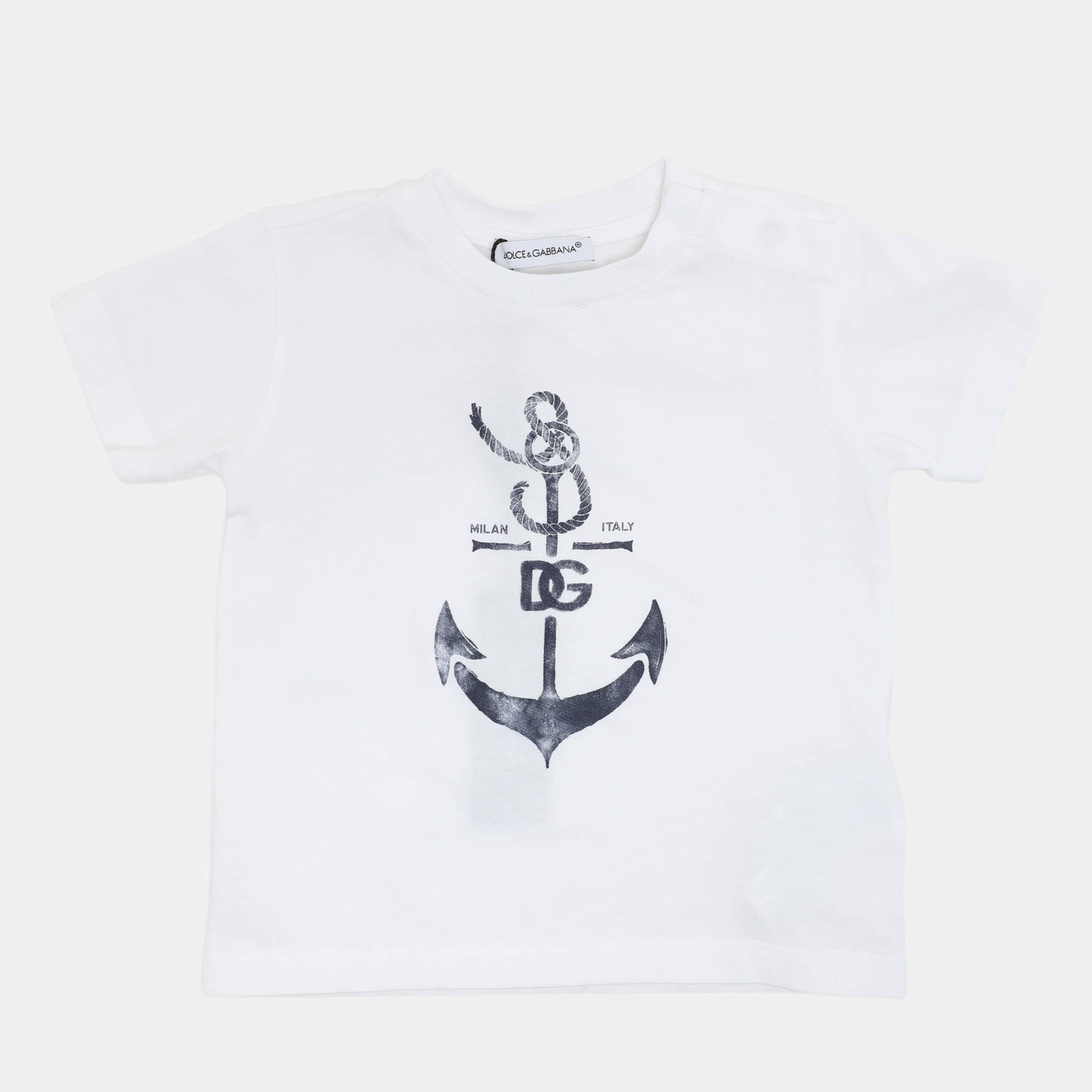 Pre Owned Dolce & Gabbana White Jersey Anchor Print T-Shirt 6-9 Month