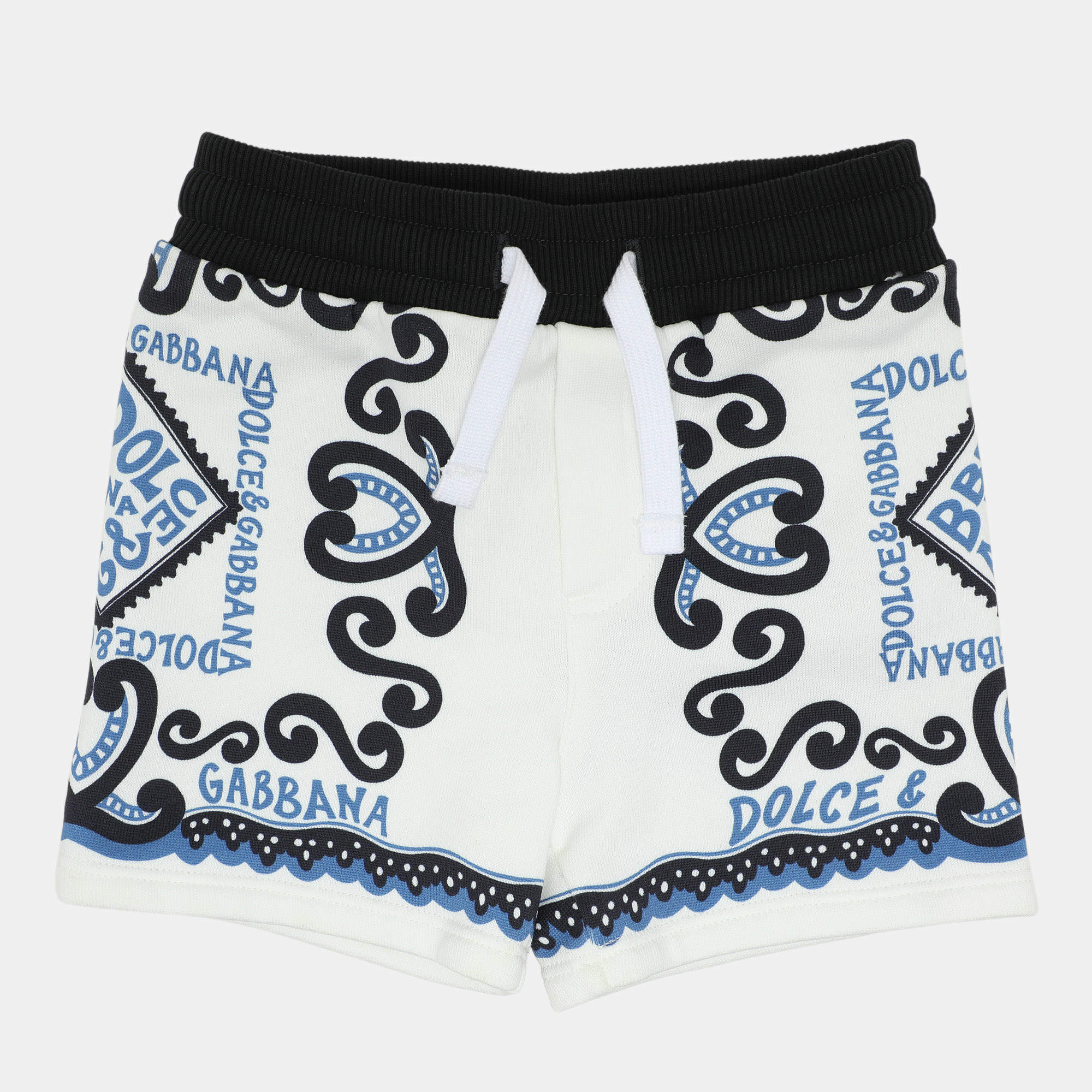 Pre Owned Dolce & Gabbana White Logo Print Knit Shorts 6-9 Month