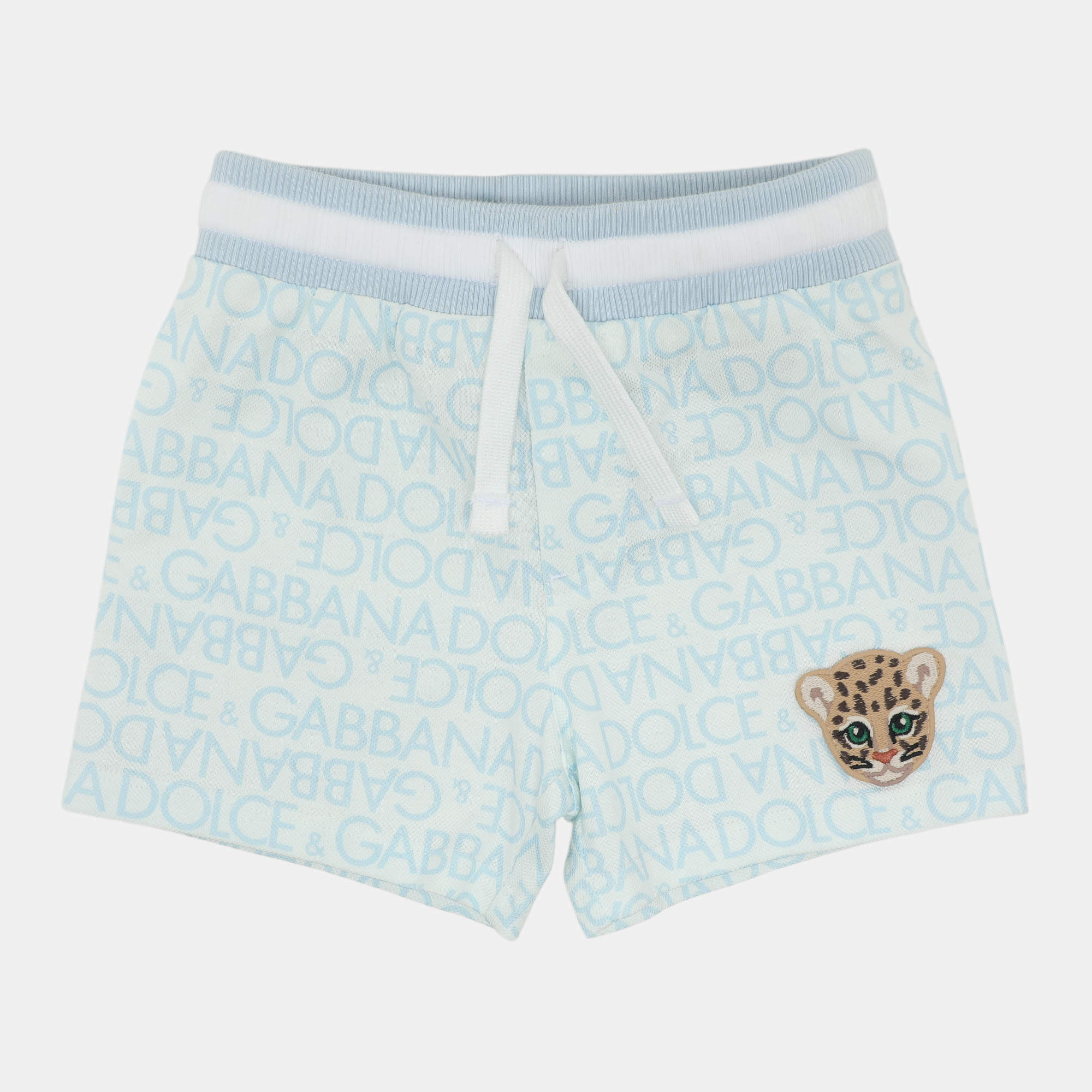 Pre Owned Dolce & Gabbana Blue/White Logo Print Knit Shorts 6-9 Month